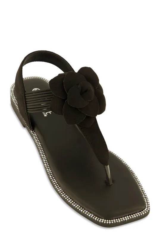 Faux Suede Flower Corded Thong Sandals sold by Rainbow