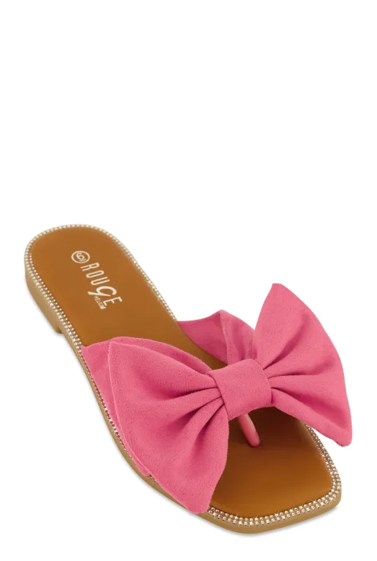 Faux Suede Bow Thong Slide Sandals sold by Rainbow