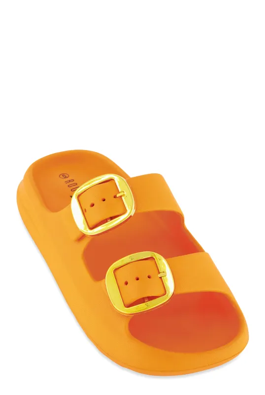 Double Buckle Band Slide Sandals sold by Rainbow