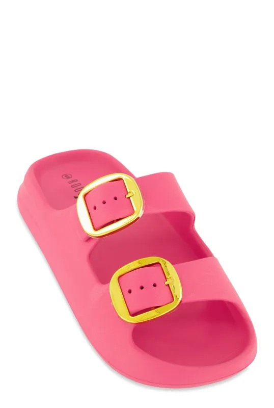 Double Buckle Band Slide Sandals sold by Rainbow