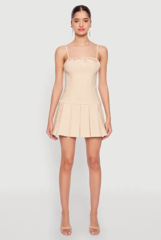 Satin Detail Pleated Cami Skater Dress sold by Rainbow
