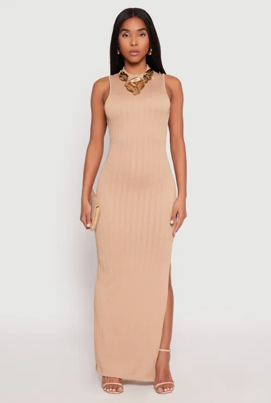 Textured Knit Turtleneck Maxi Dress sold by Rainbow