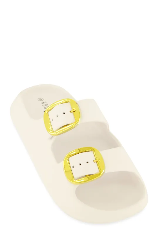 Double Buckle Band Slide Sandals sold by Rainbow