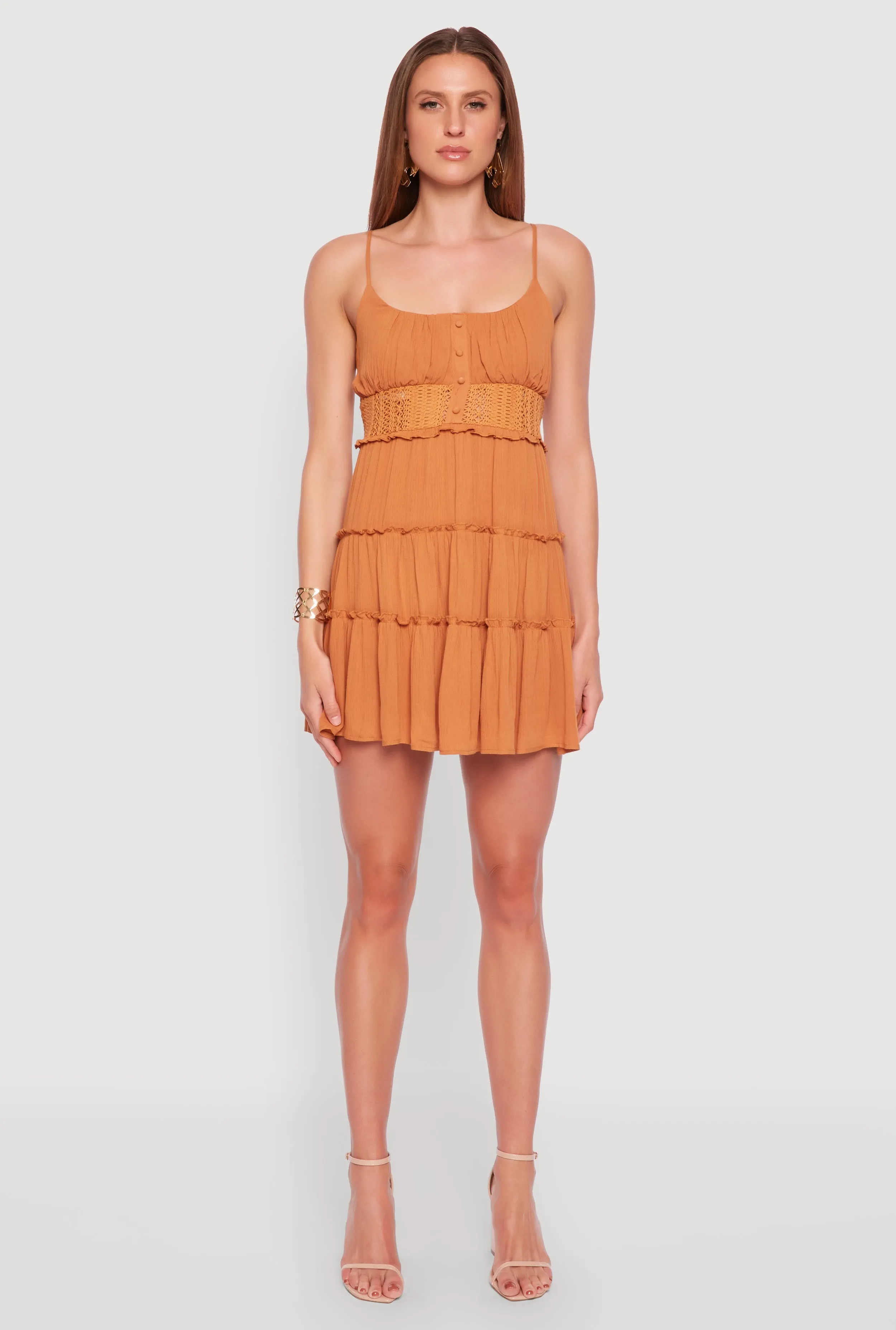 Crochet Detail Smocked Tiered Dress sold by Rainbow