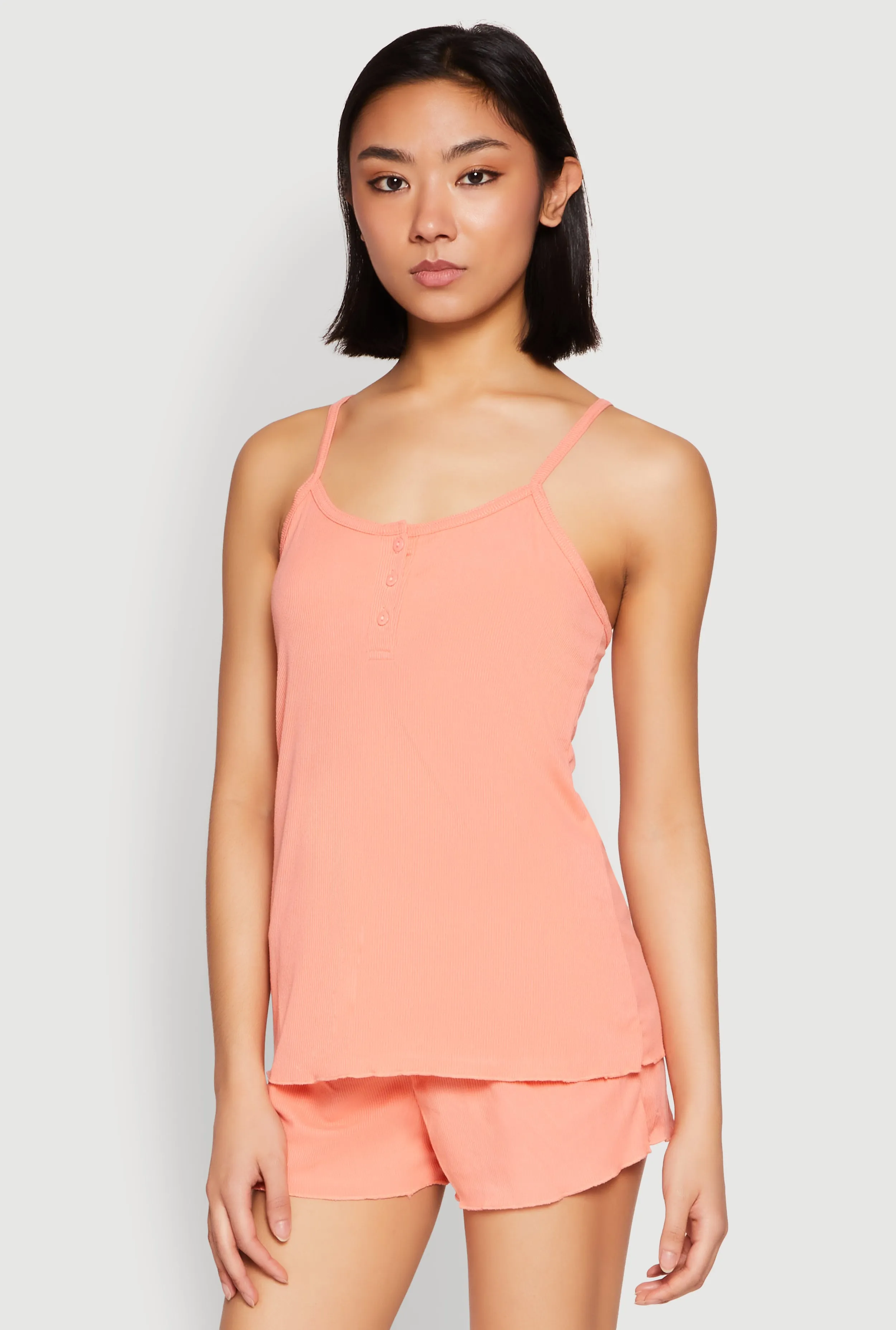 Rib Knit Lettuce Edge Pajama Cami with Shorts sold by Rainbow product image thumbnail 2