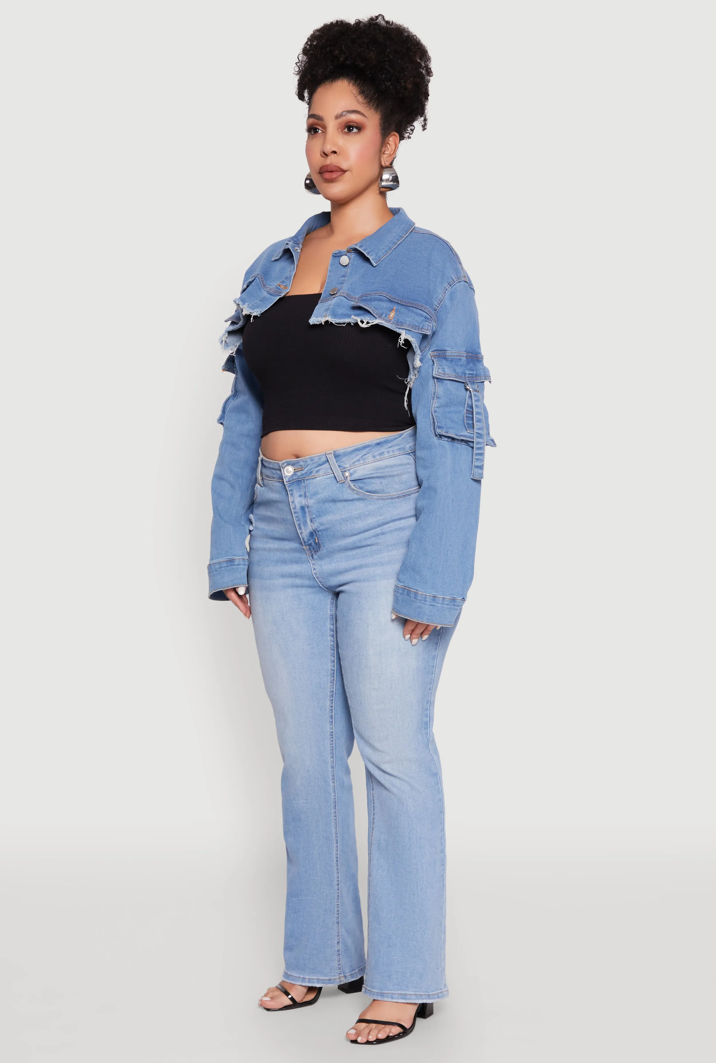 Plus Size Daisy Cargo Pocket Sleeve Denim Bolero Jacket sold by Rainbow product image thumbnail 5