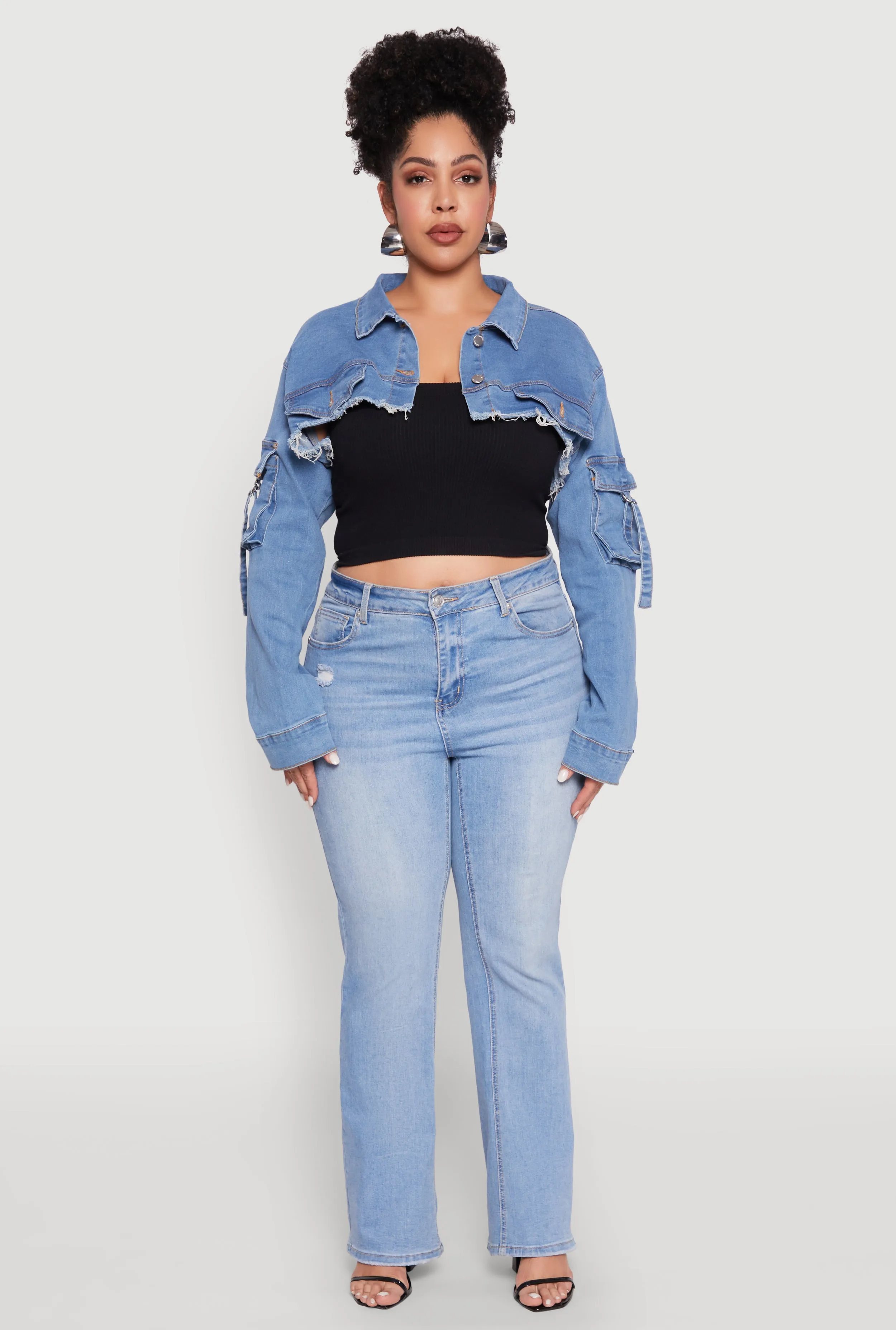 Plus Size Daisy Cargo Pocket Sleeve Denim Bolero Jacket sold by Rainbow product image thumbnail 3