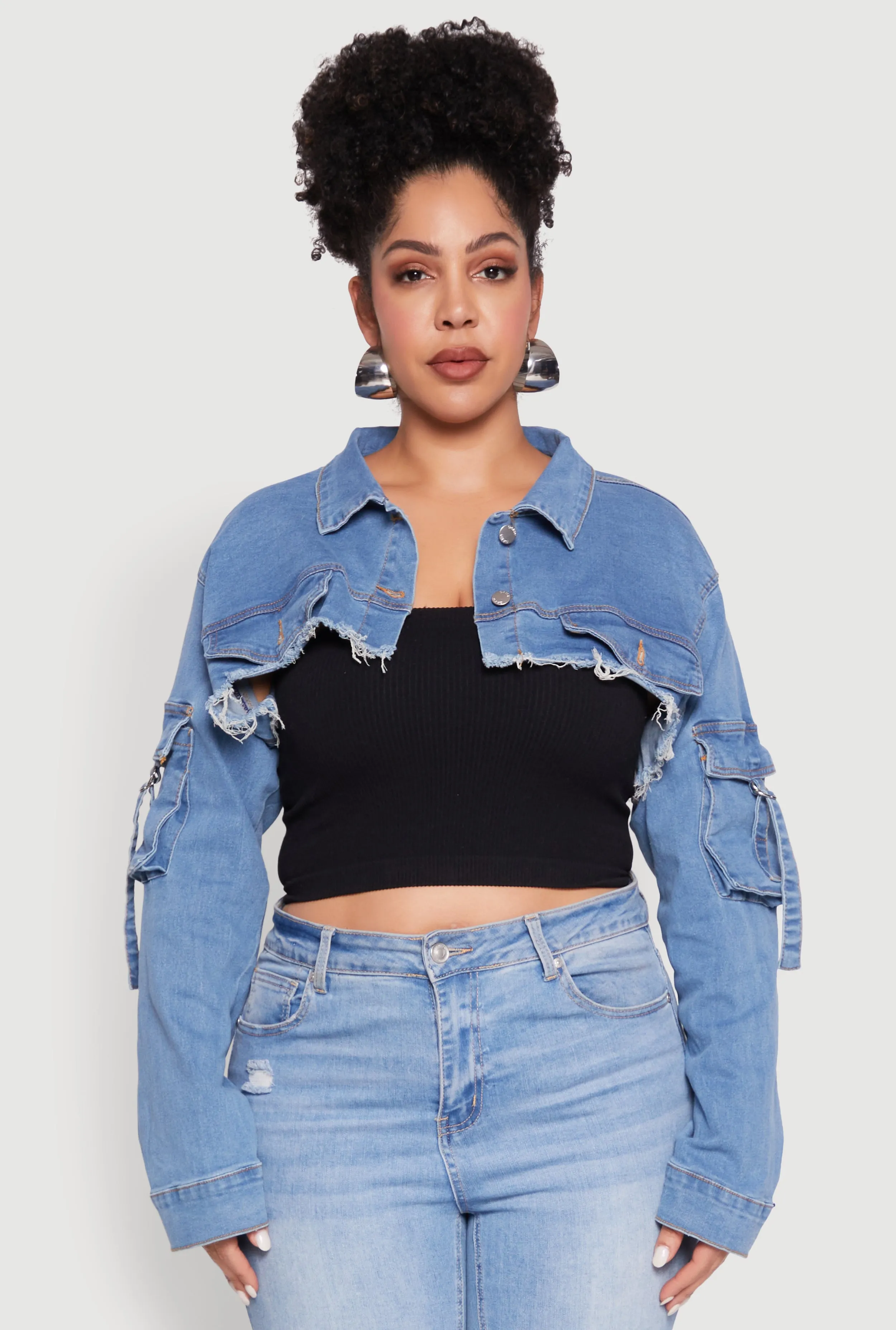 Plus Size Daisy Cargo Pocket Sleeve Denim Bolero Jacket sold by Rainbow product image thumbnail 2