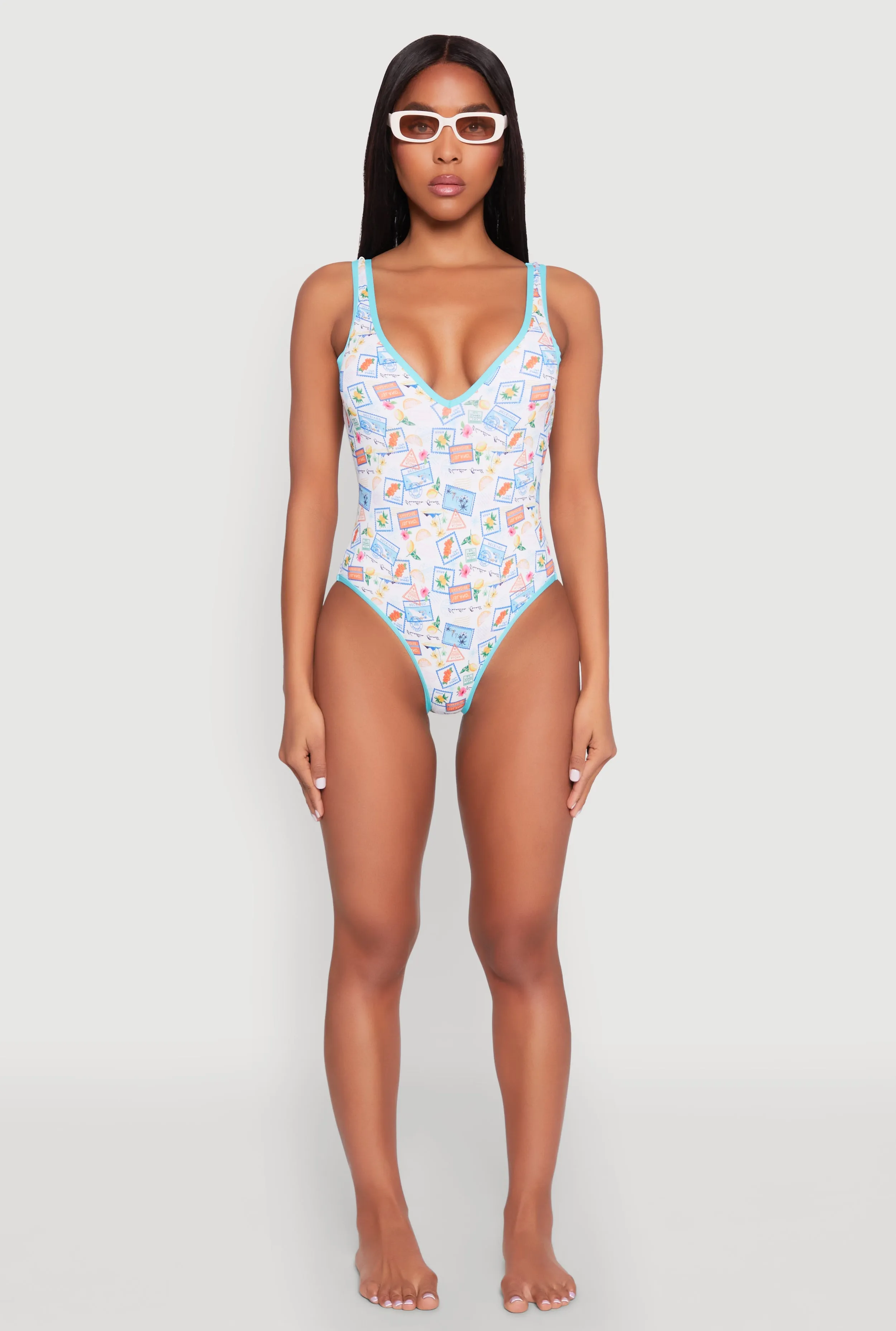 Tropical Stamp Print One Piece Swimsuit sold by Rainbow