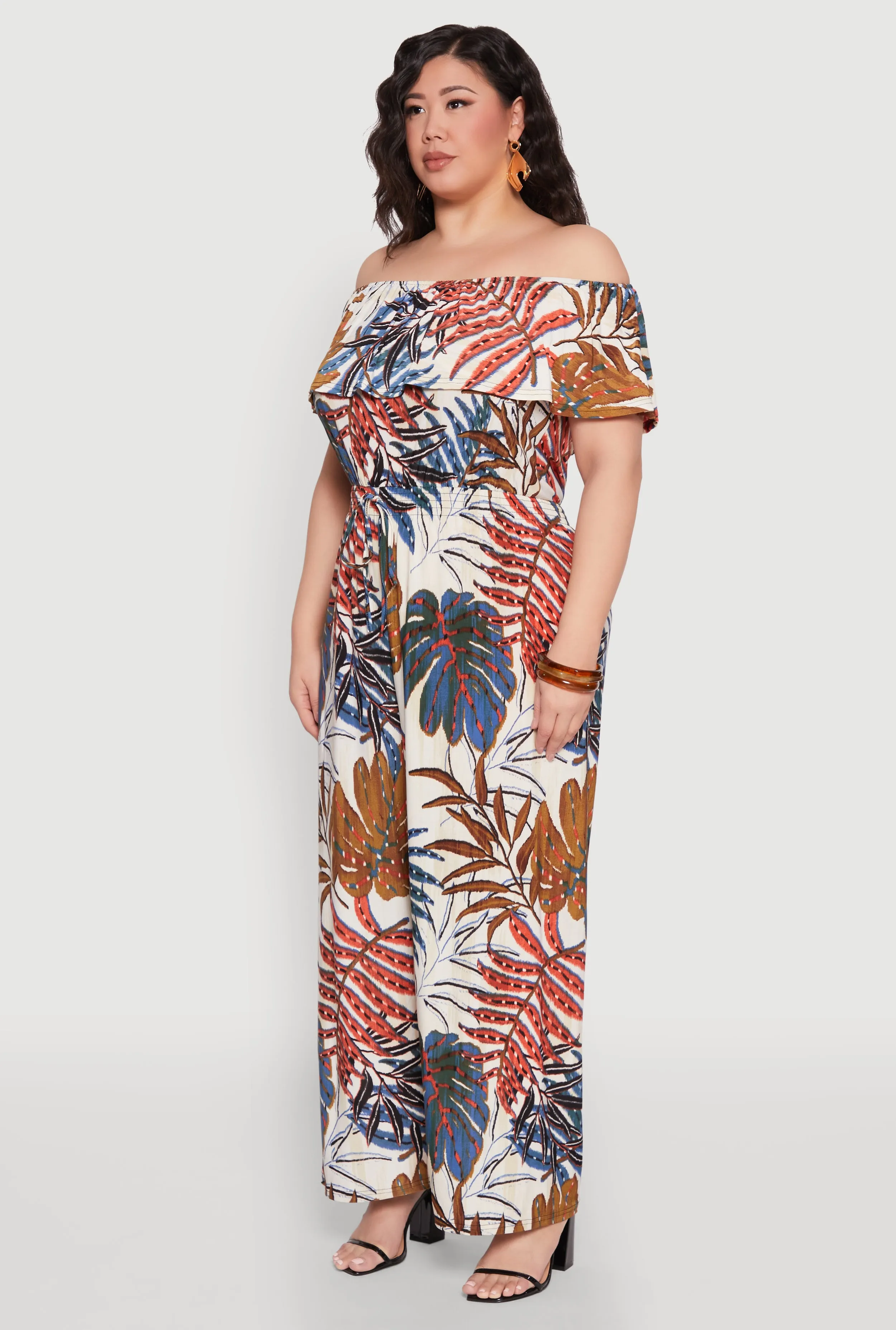 Plus Size Tropical Print Off the Shoulder Jumpsuit sold by Rainbow product image thumbnail 3
