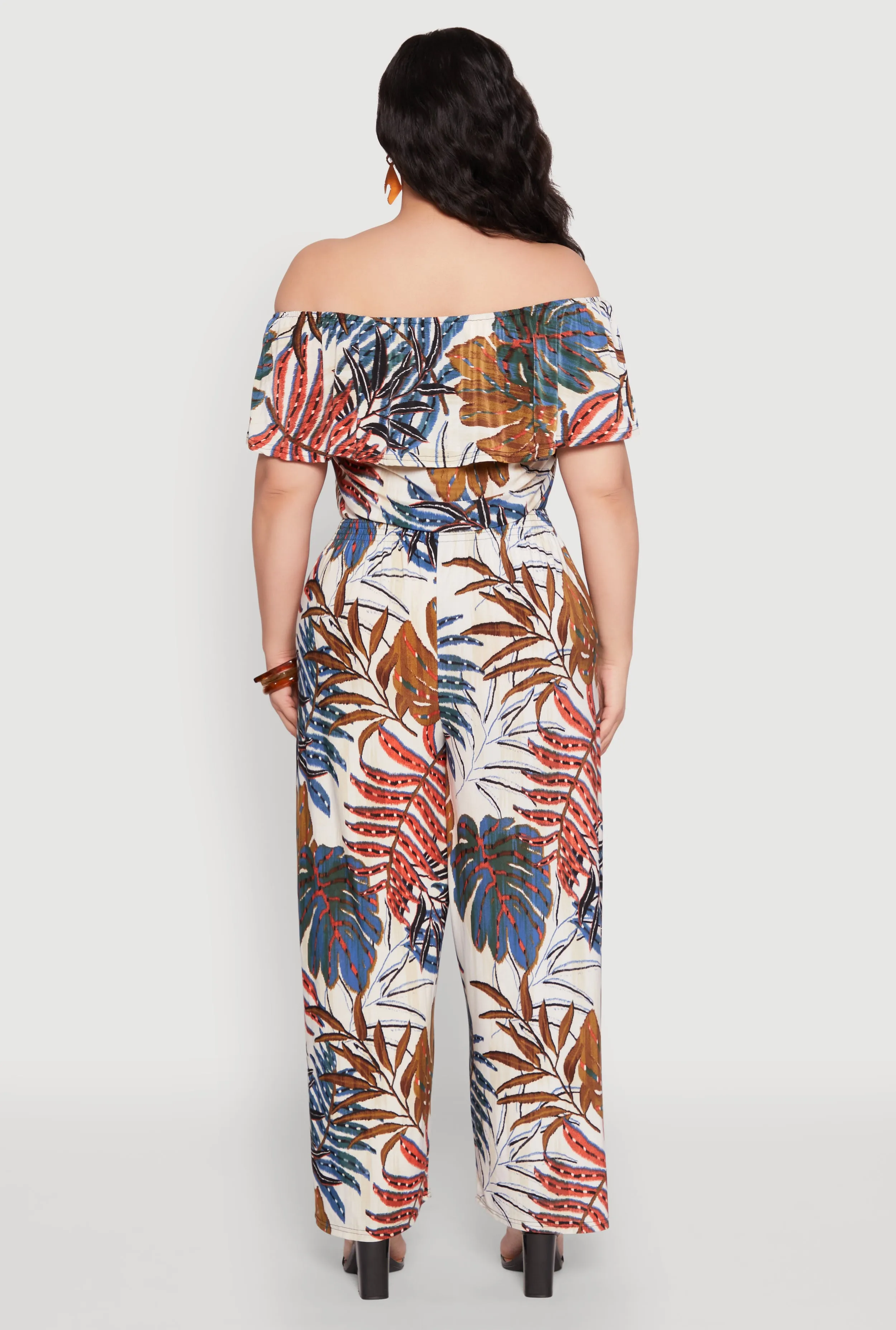 Plus Size Tropical Print Off the Shoulder Jumpsuit sold by Rainbow product image thumbnail 5