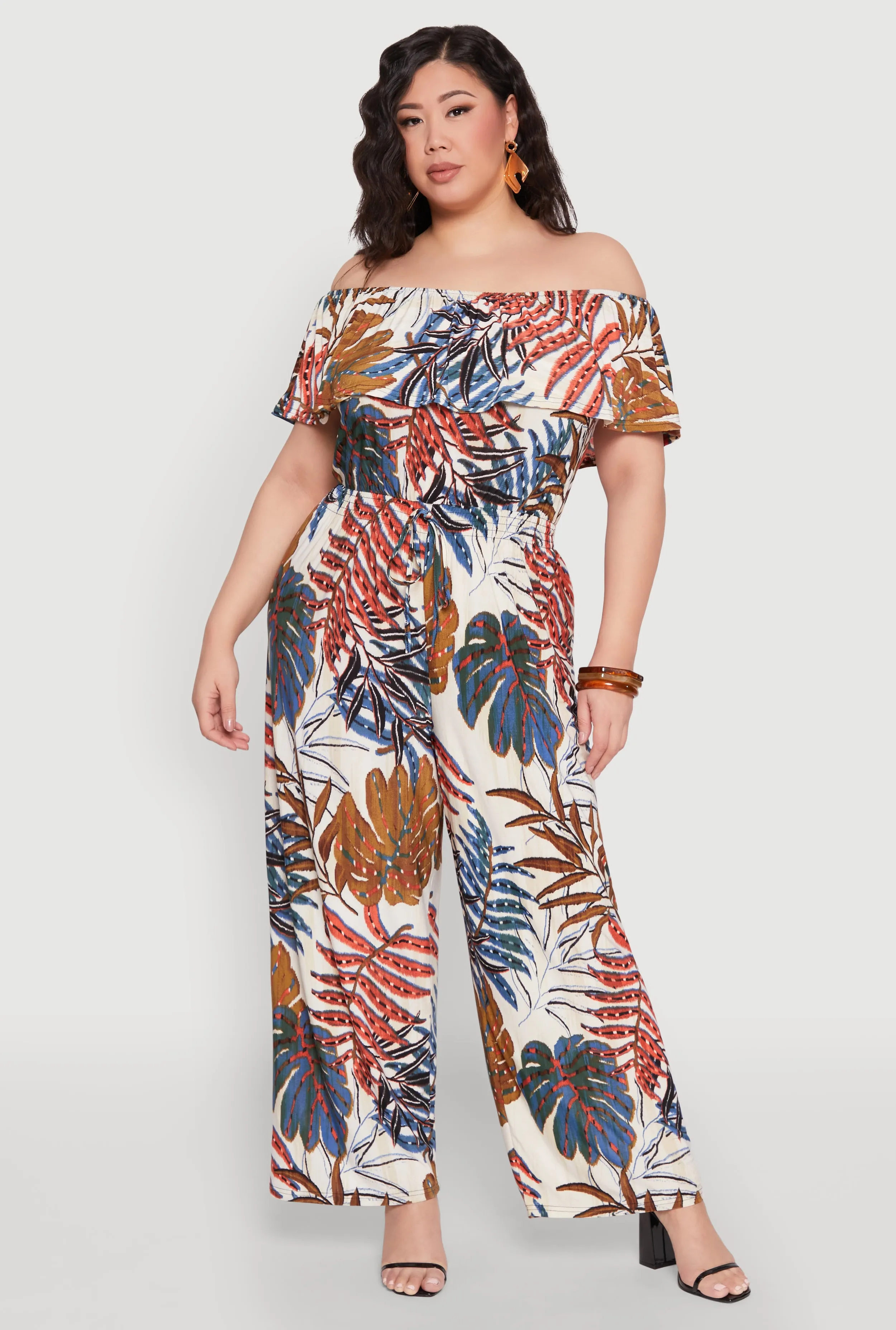 Plus Size Tropical Print Off the Shoulder Jumpsuit sold by Rainbow product image thumbnail 2