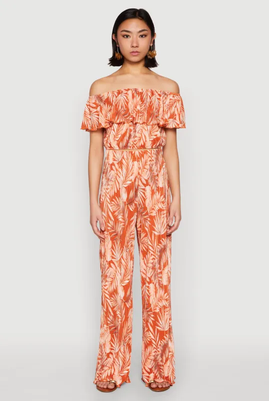 Almost Famous Plisse Leaf Print Pants sold by Rainbow