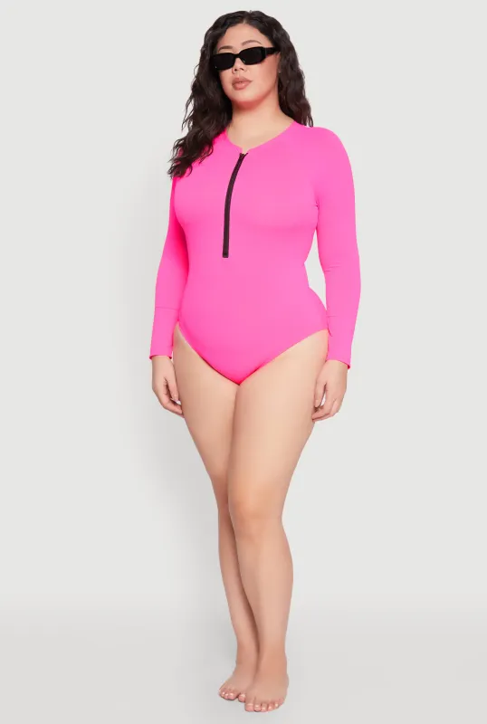 Plus Size Rash Guard One Piece Swimsuit sold by Rainbow