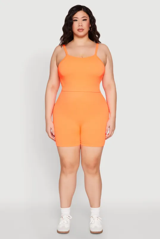 Plus Size Seamless Rib Knit Cami and Biker Shorts sold by Rainbow