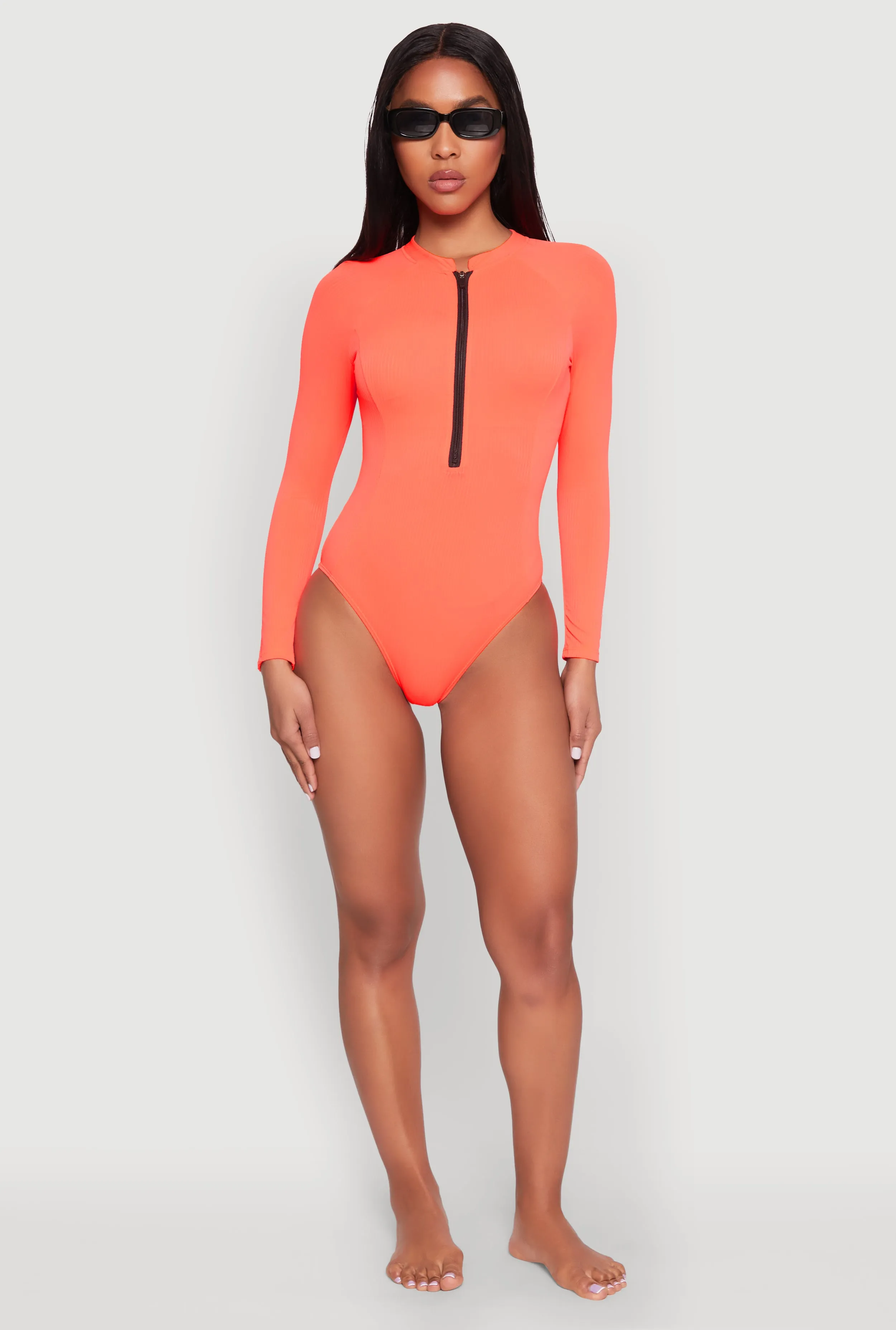 Zip Front Rash Guard One Piece Swimsuit sold by Rainbow