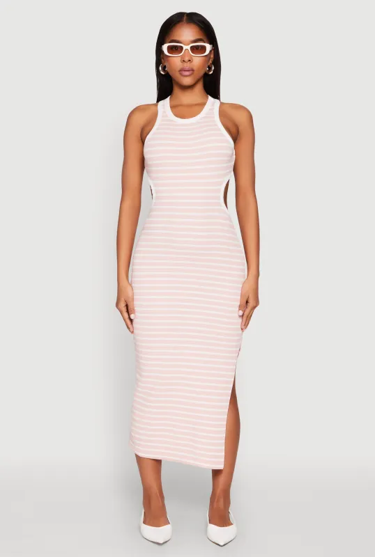 Striped Cut Out Midi Tank Dress sold by Rainbow