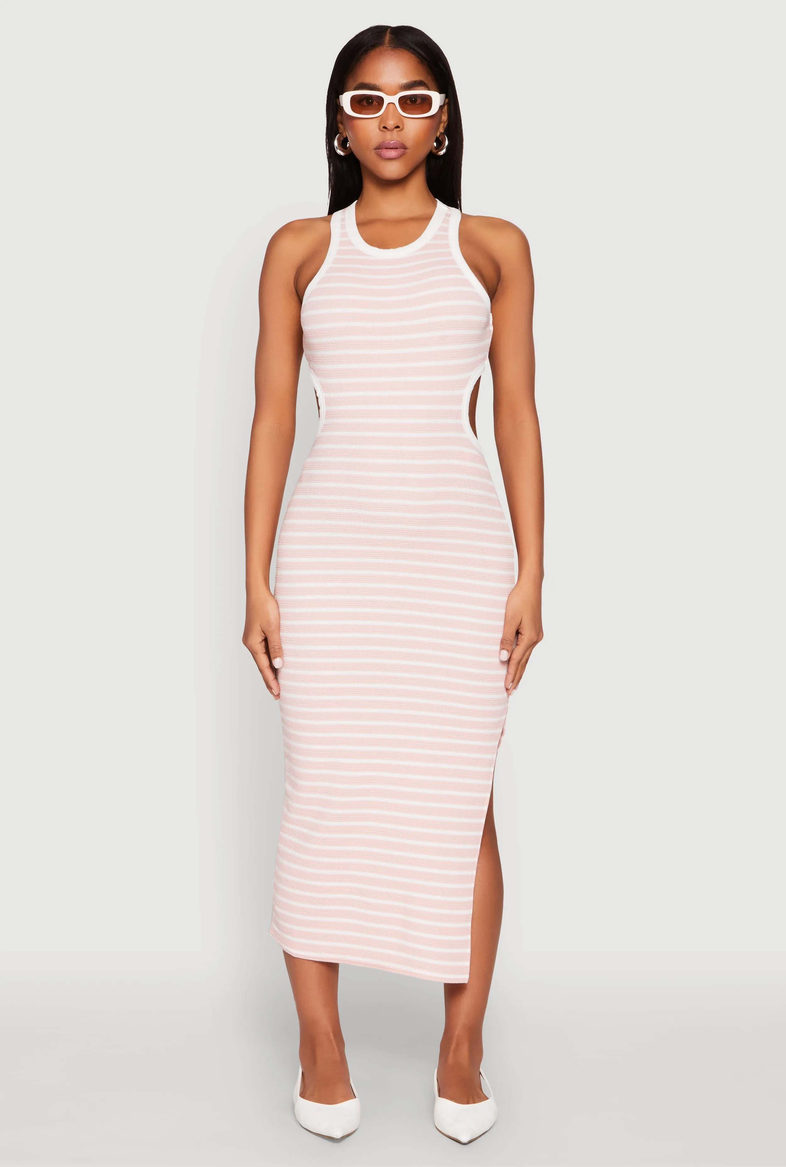 Striped Cut Out Midi Tank Dress sold by Rainbow