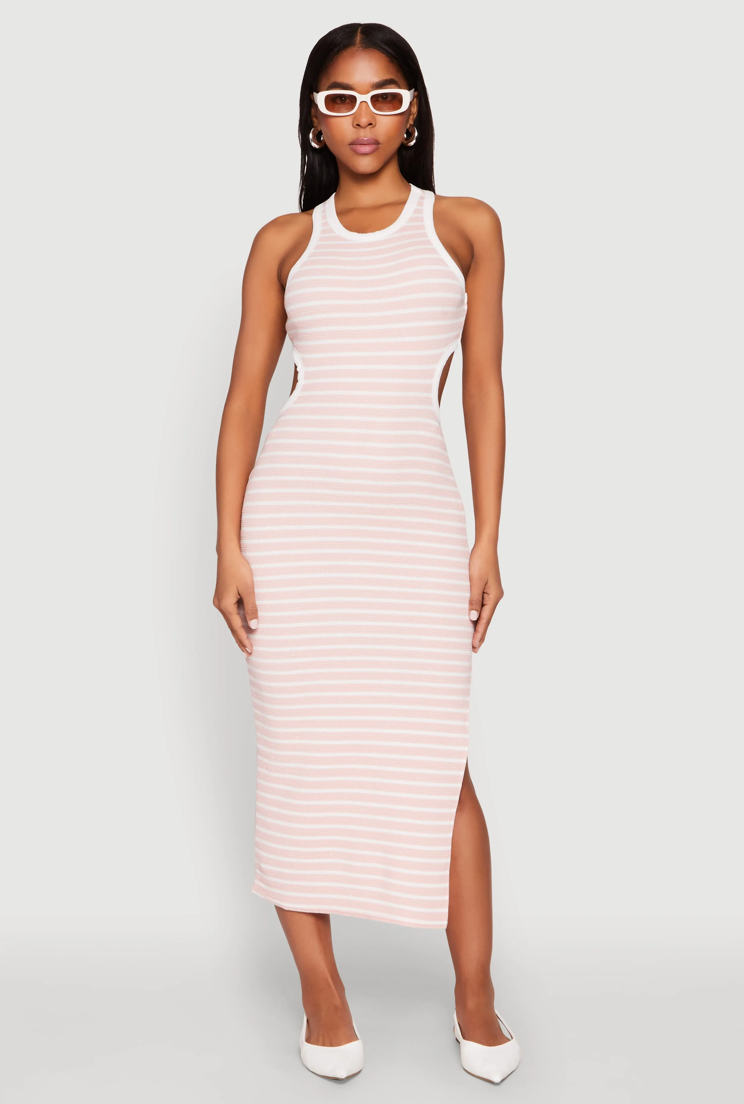 Striped Cut Out Midi Tank Dress sold by Rainbow product image thumbnail 2