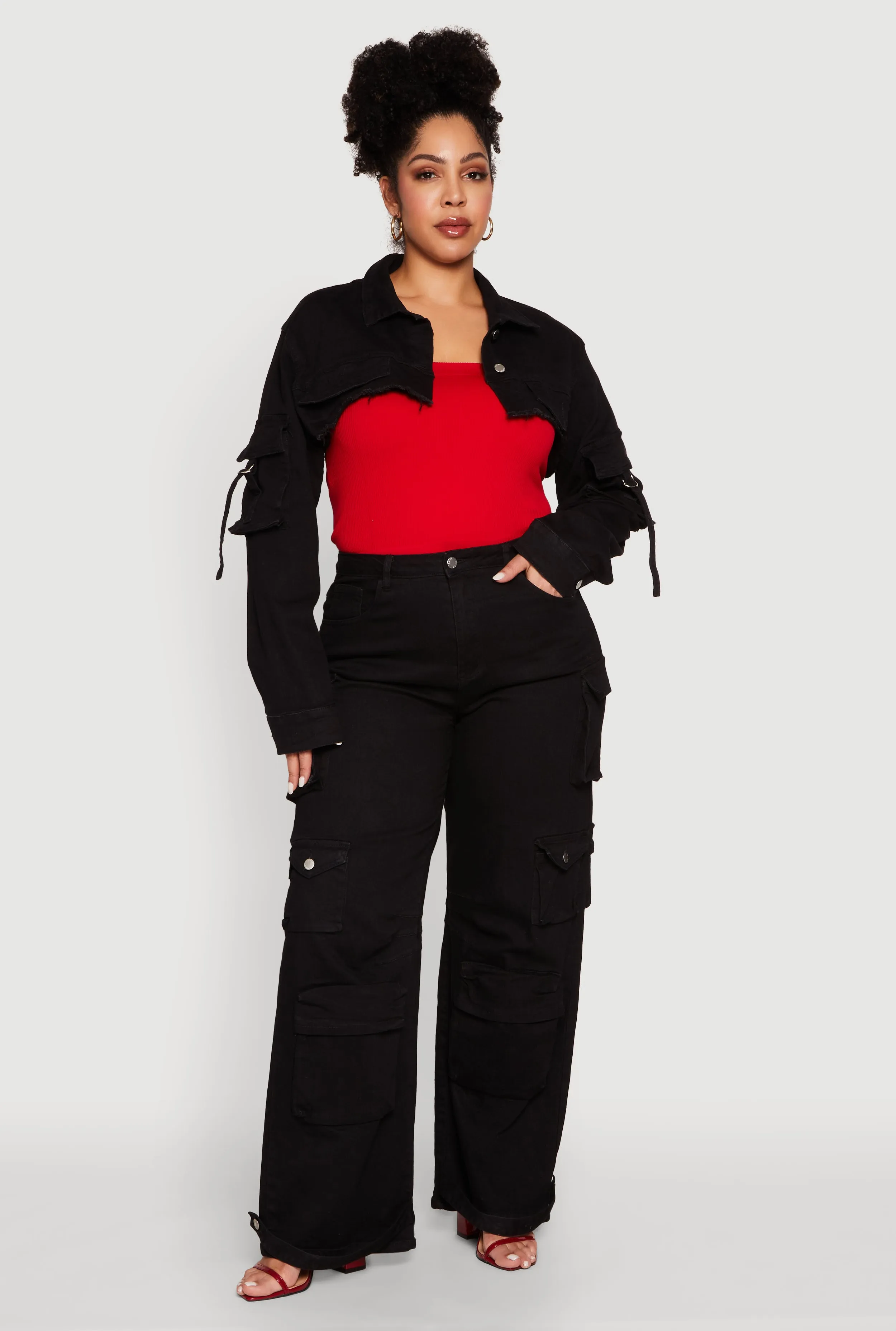 Plus Size Daisy Cargo Pocket Sleeve Denim Bolero Jacket sold by Rainbow product image thumbnail 3