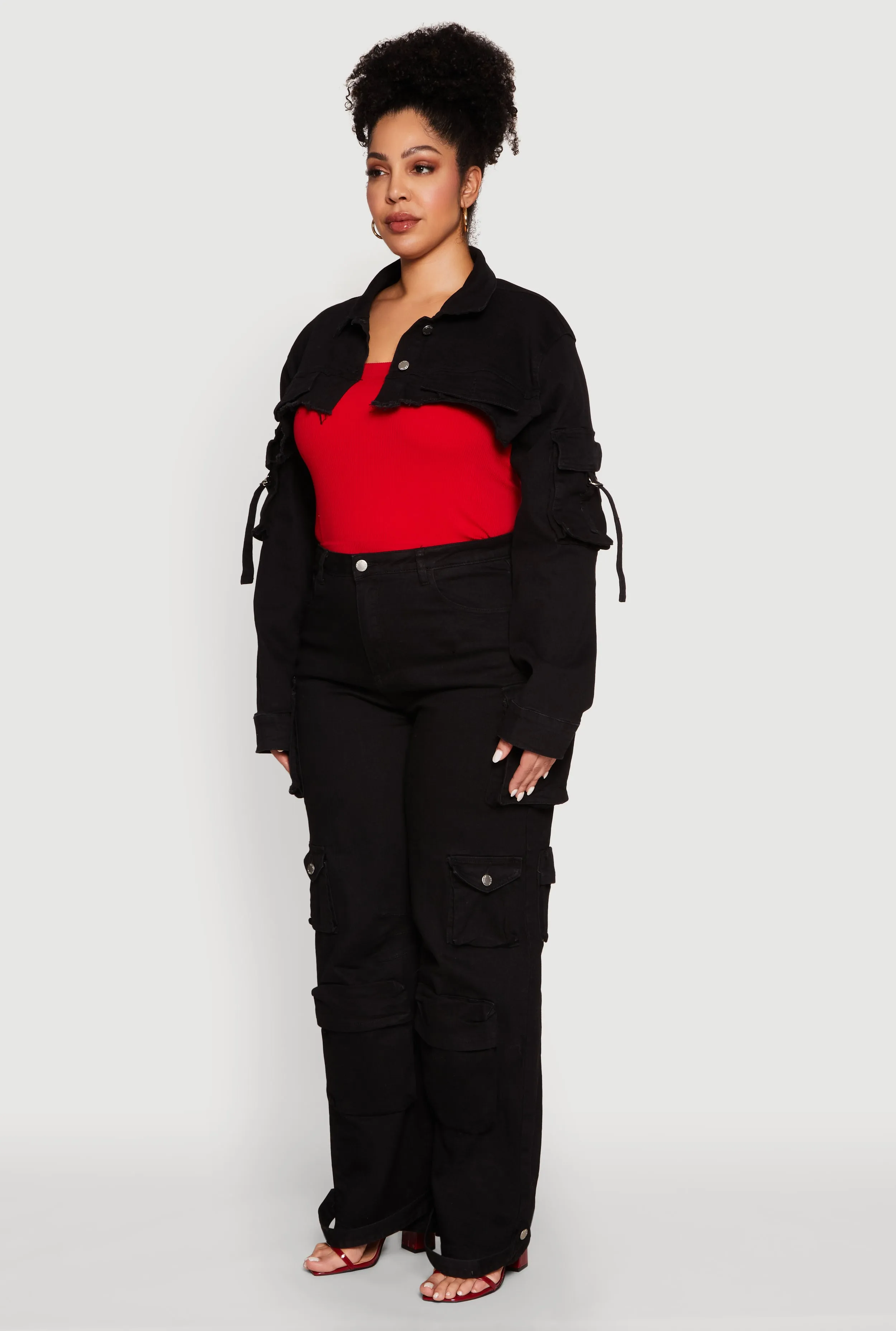 Plus Size Daisy Cargo Pocket Sleeve Denim Bolero Jacket sold by Rainbow product image thumbnail 5