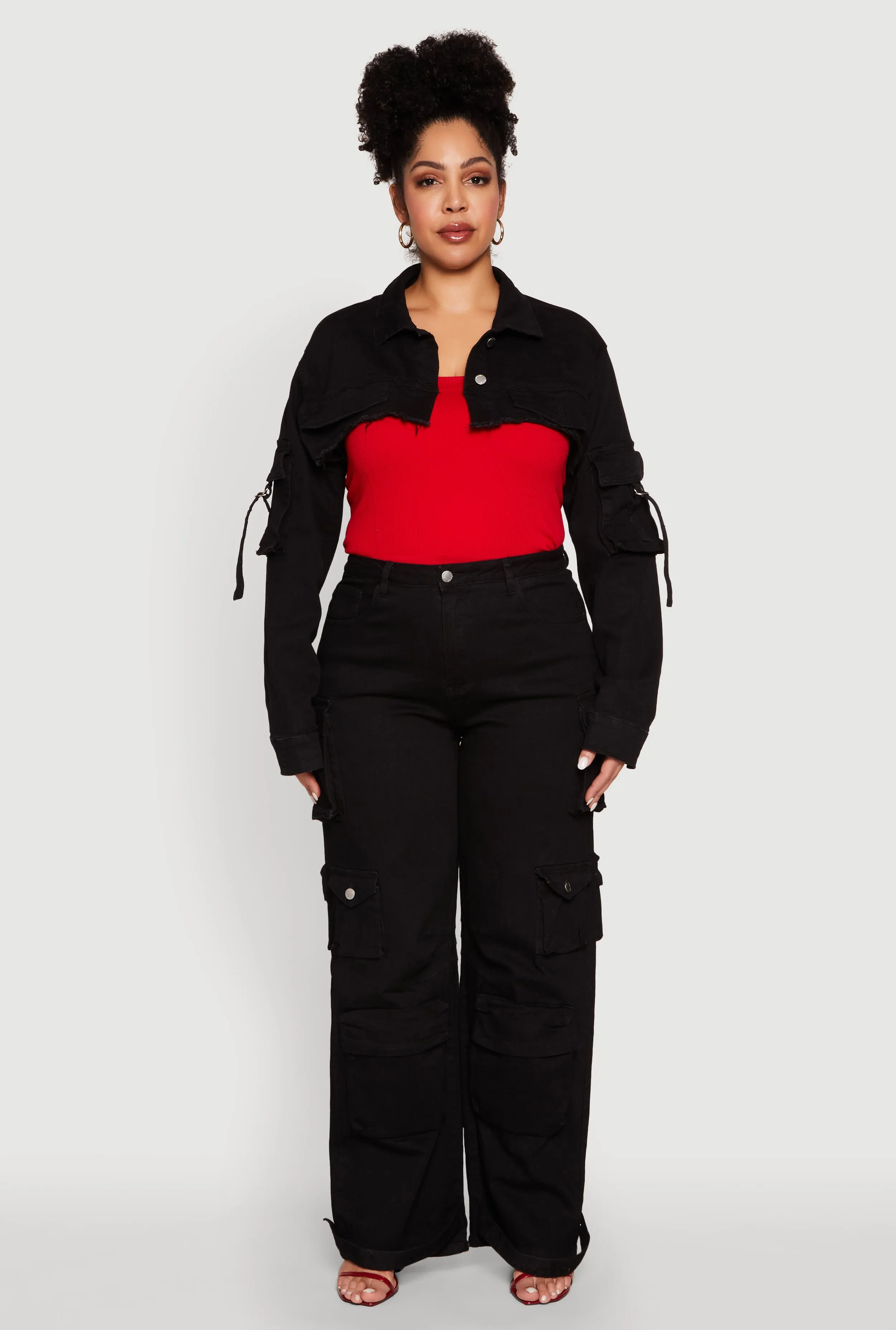 Plus Size Daisy Cargo Pocket Sleeve Denim Bolero Jacket sold by Rainbow