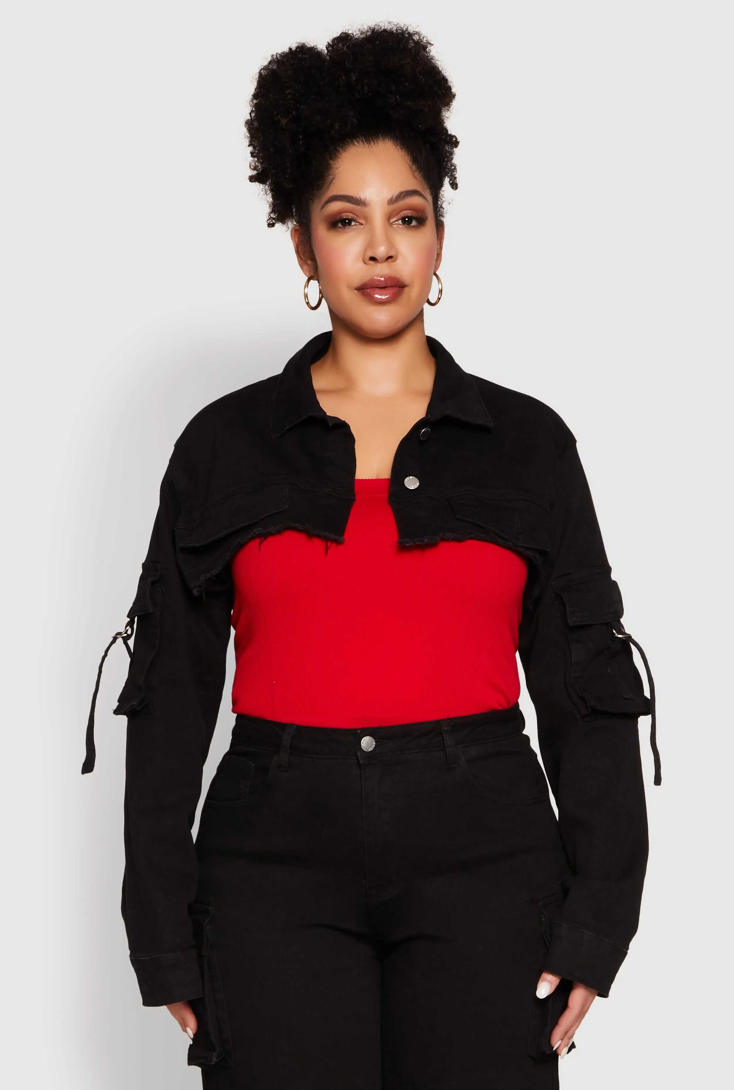 Plus Size Daisy Cargo Pocket Sleeve Denim Bolero Jacket sold by Rainbow product image thumbnail 2