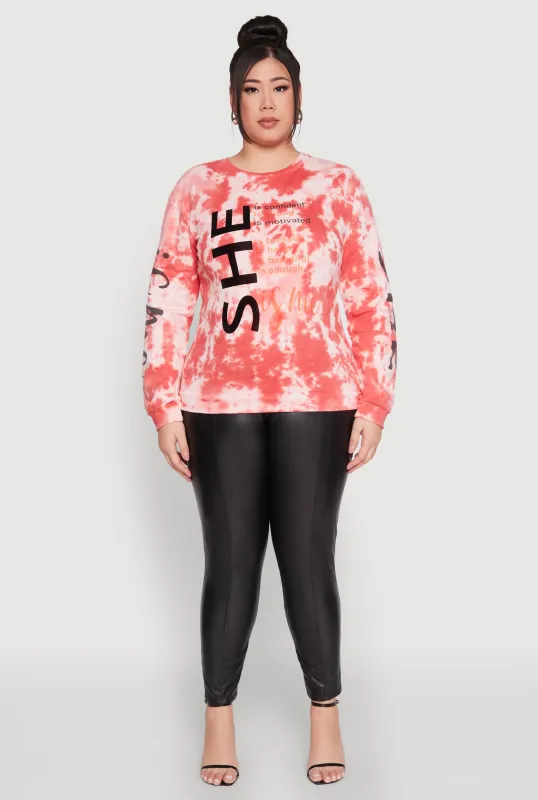 Plus Size She Is Velvet Burnout Tie Dye Sweatshirt sold by Rainbow