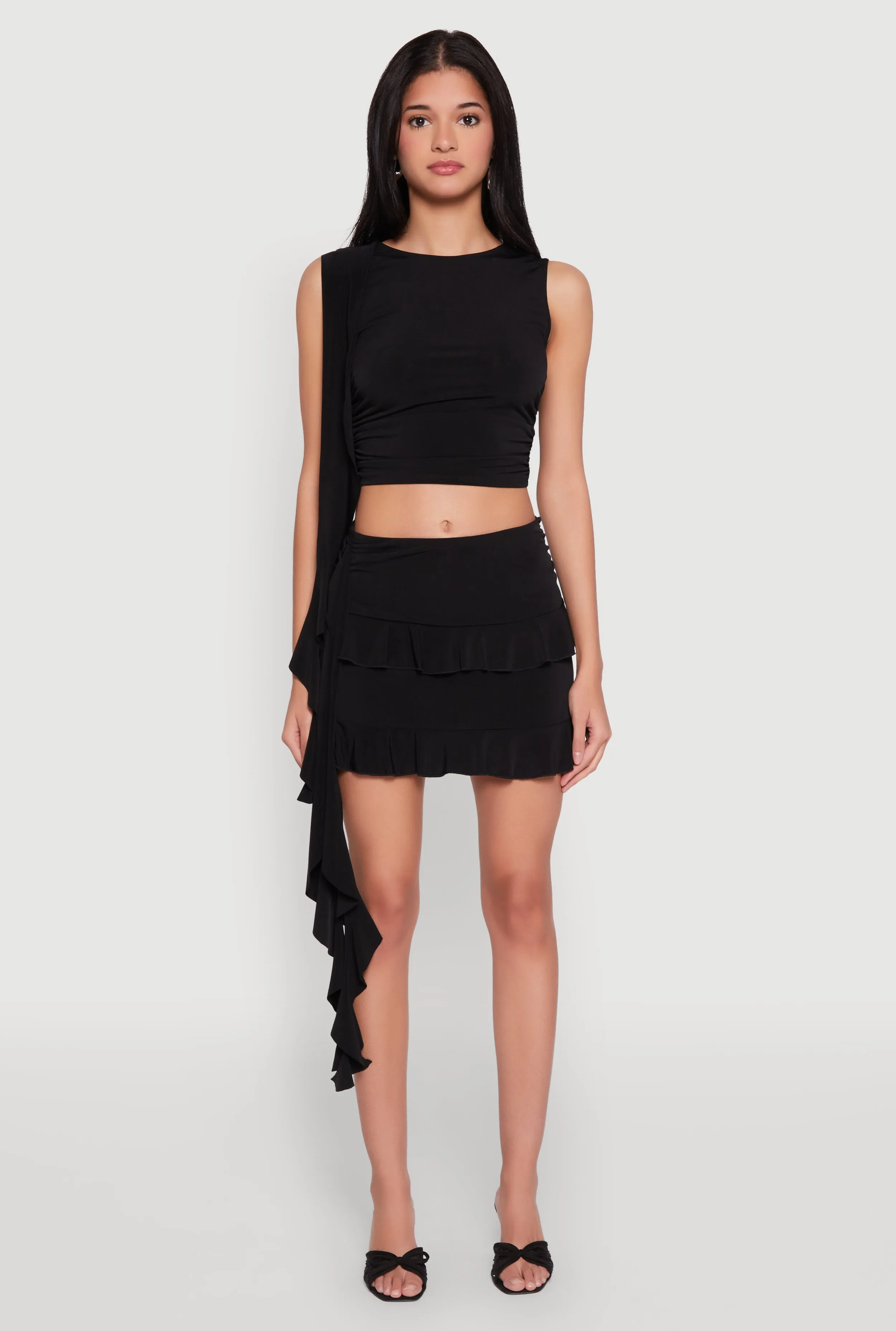 Ruffle Draped Ruched Crop Top sold by Rainbow product image thumbnail 2