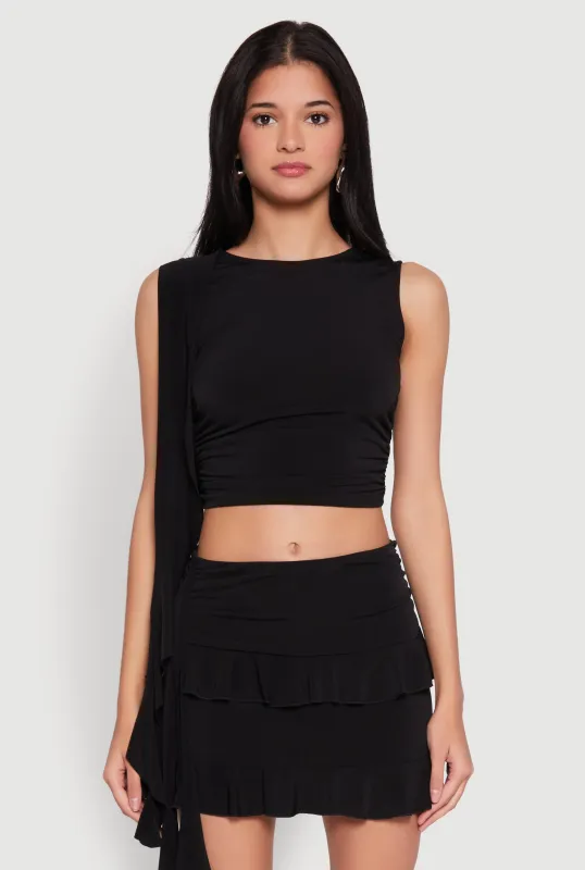 Ruffle Draped Ruched Crop Top sold by Rainbow