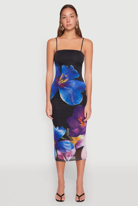 Almost Famous Floral Print Mesh Dress sold by Rainbow