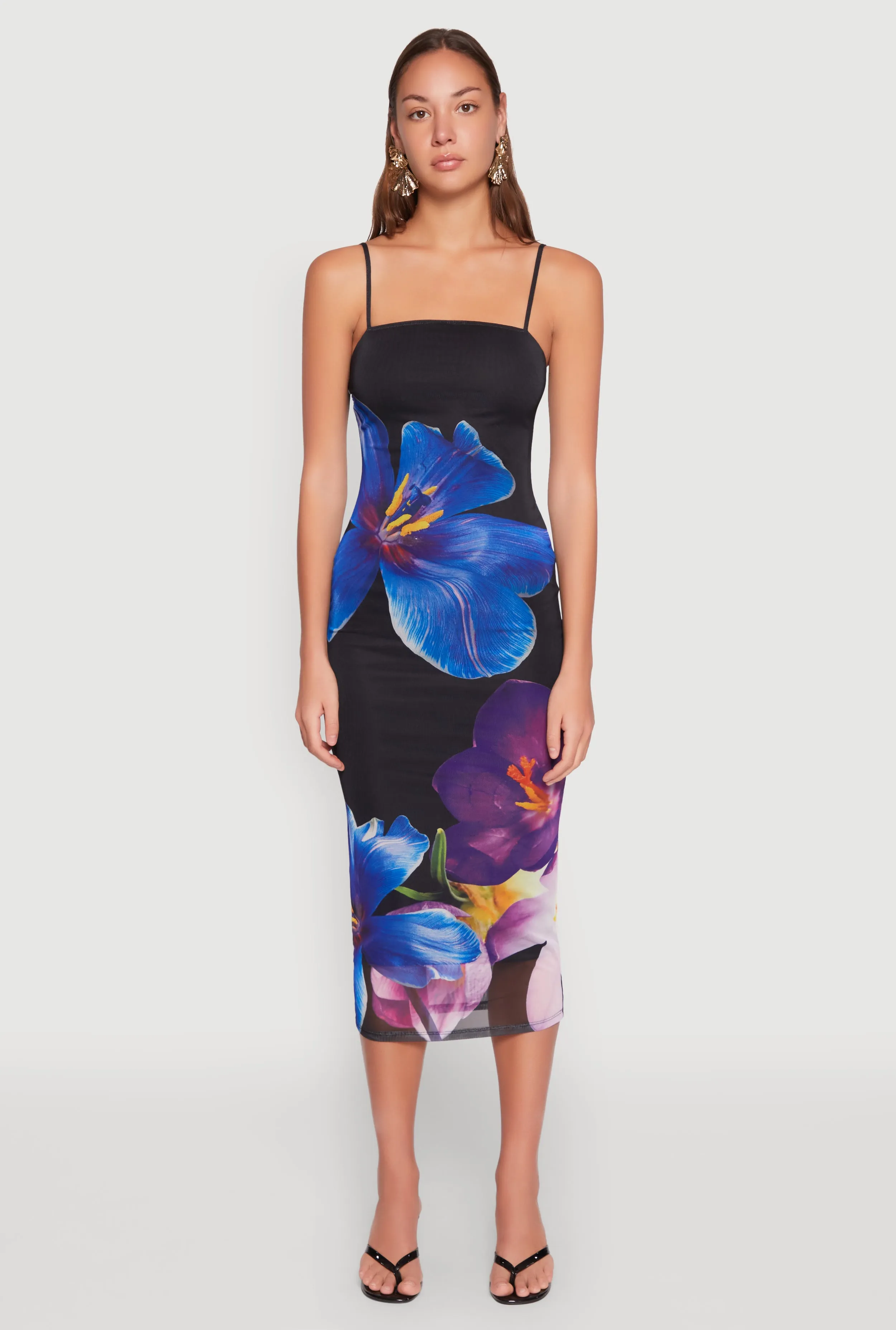 Almost Famous Floral Print Mesh Dress sold by Rainbow