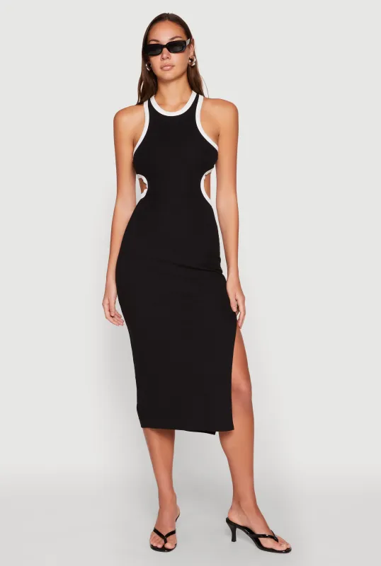 Contrast Trim Cut Out Tank Dress sold by Rainbow