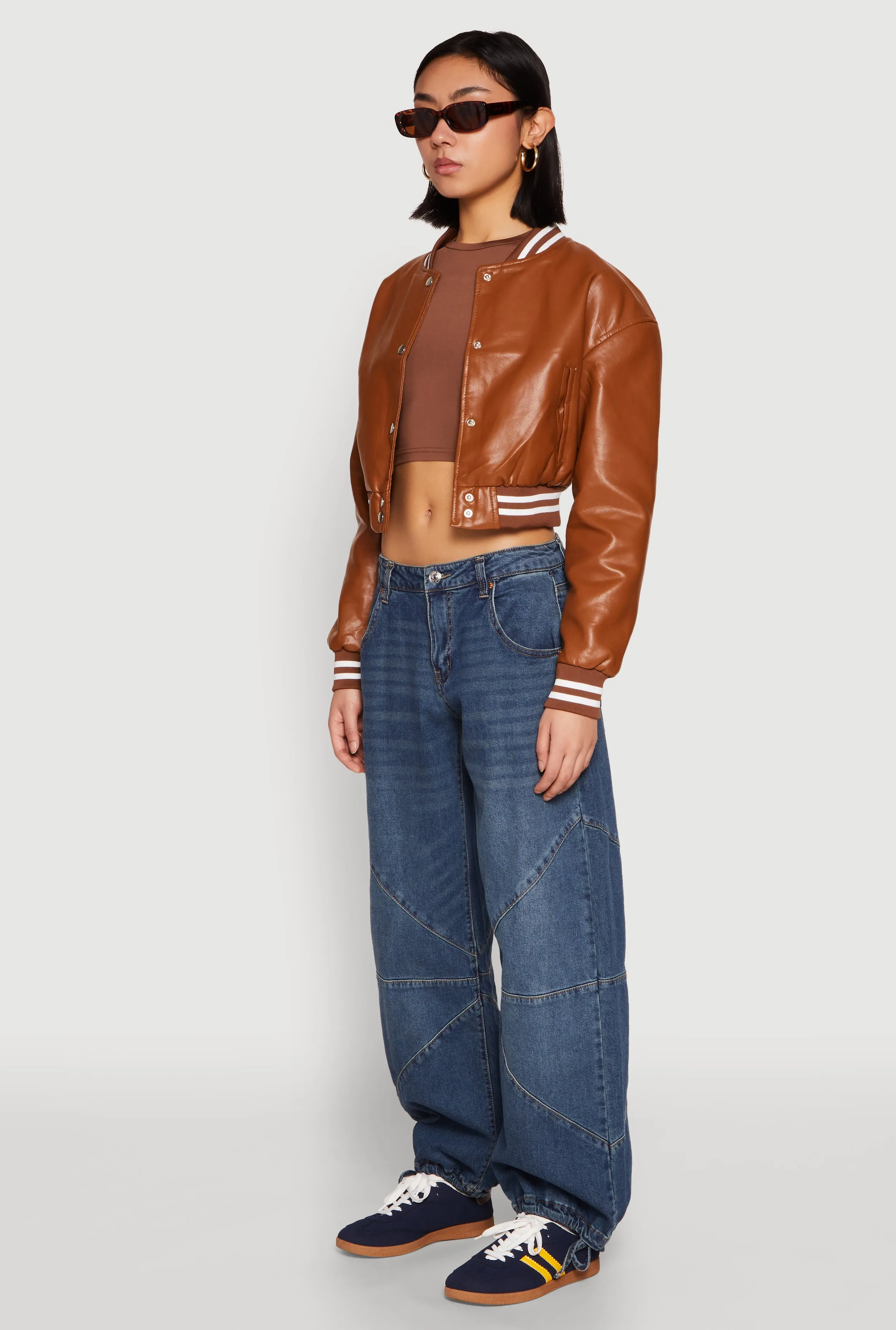 Daisy Faux Leather Cropped Bomber Jacket sold by Rainbow product image thumbnail 5