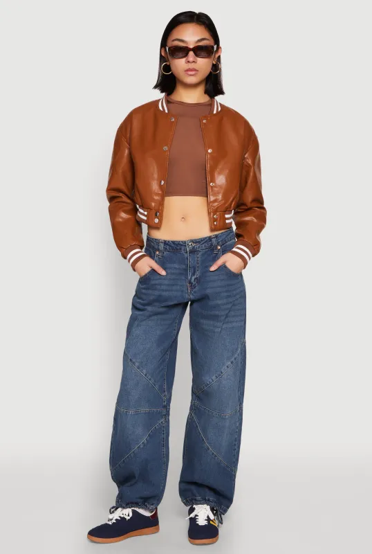 Daisy Faux Leather Cropped Bomber Jacket sold by Rainbow