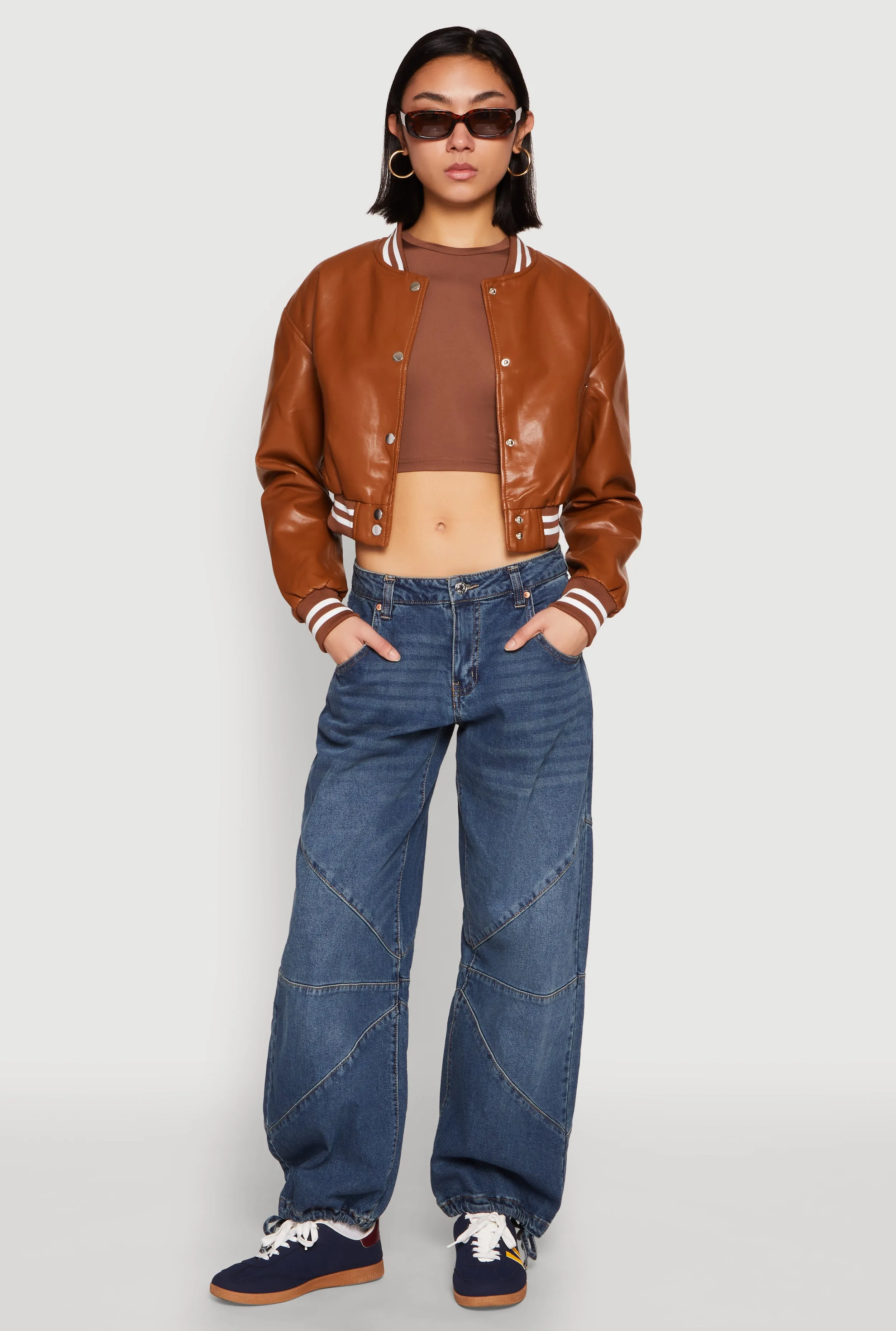 Daisy Faux Leather Cropped Bomber Jacket sold by Rainbow