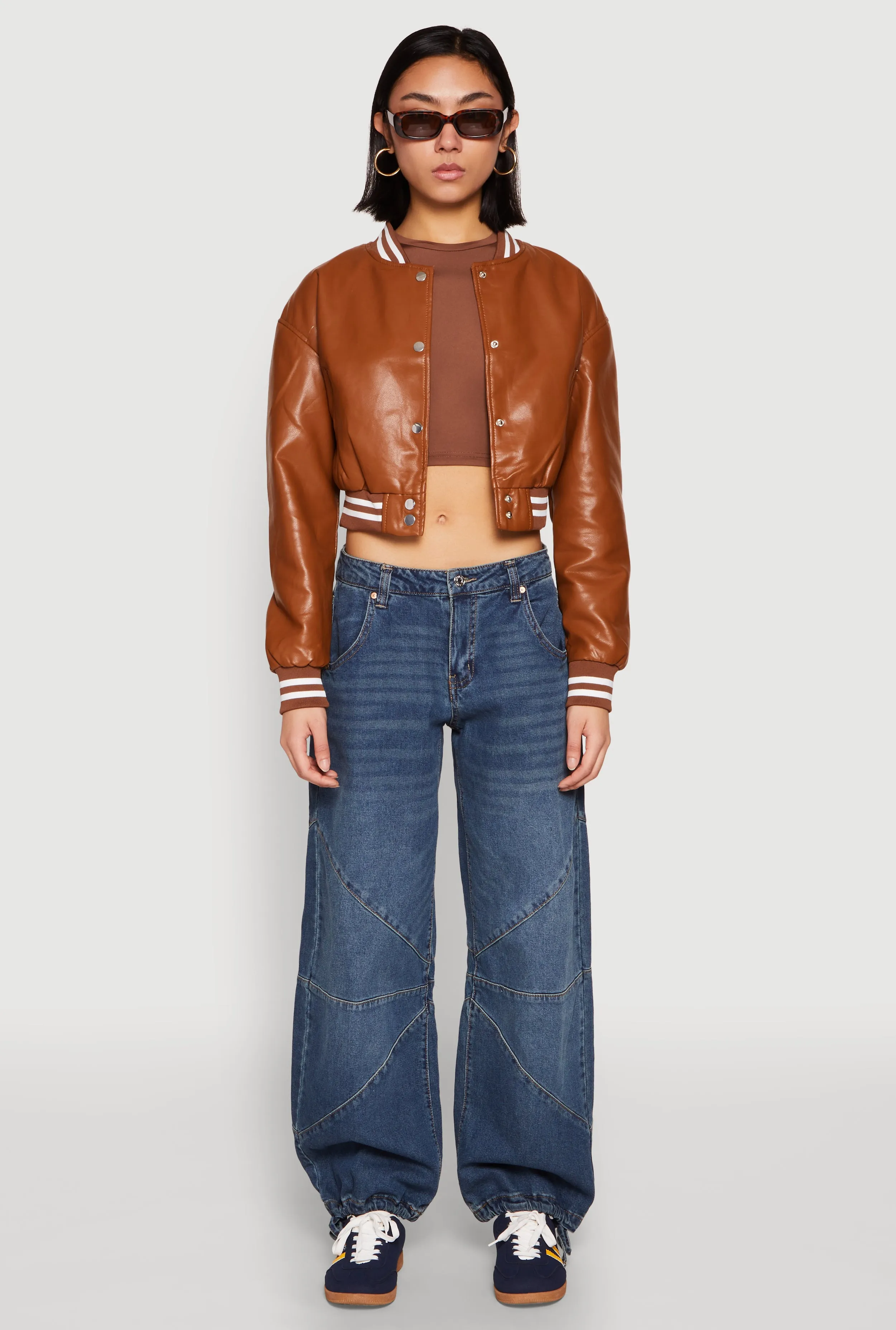 Daisy Faux Leather Cropped Bomber Jacket sold by Rainbow product image thumbnail 3