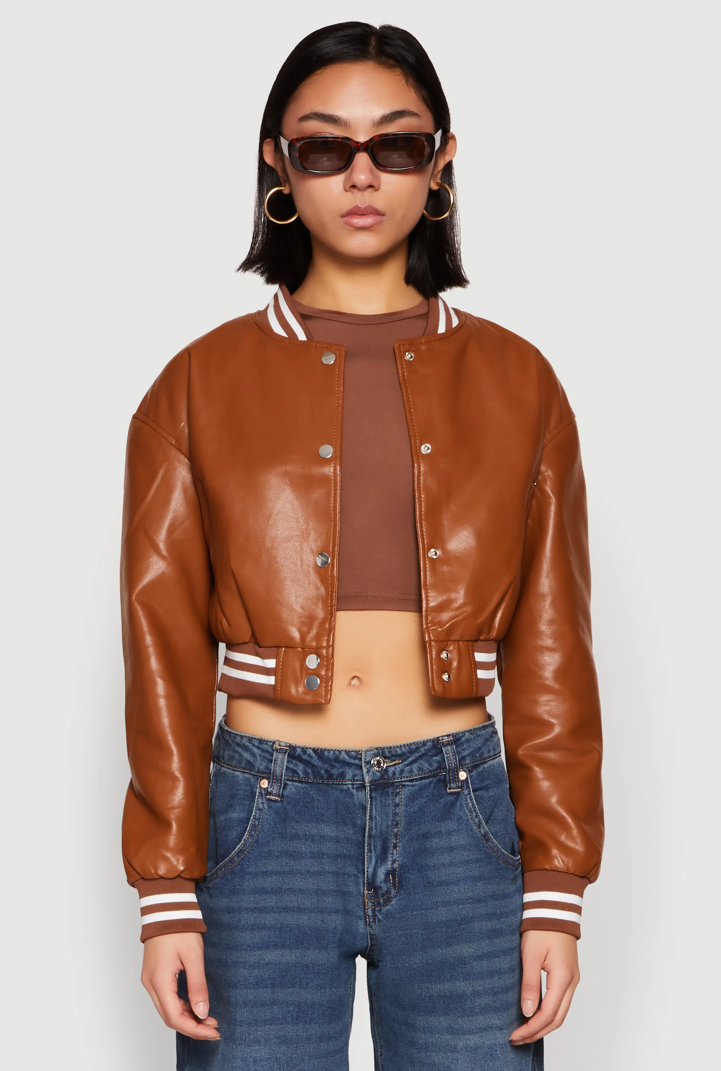 Daisy Faux Leather Cropped Bomber Jacket sold by Rainbow product image thumbnail 2