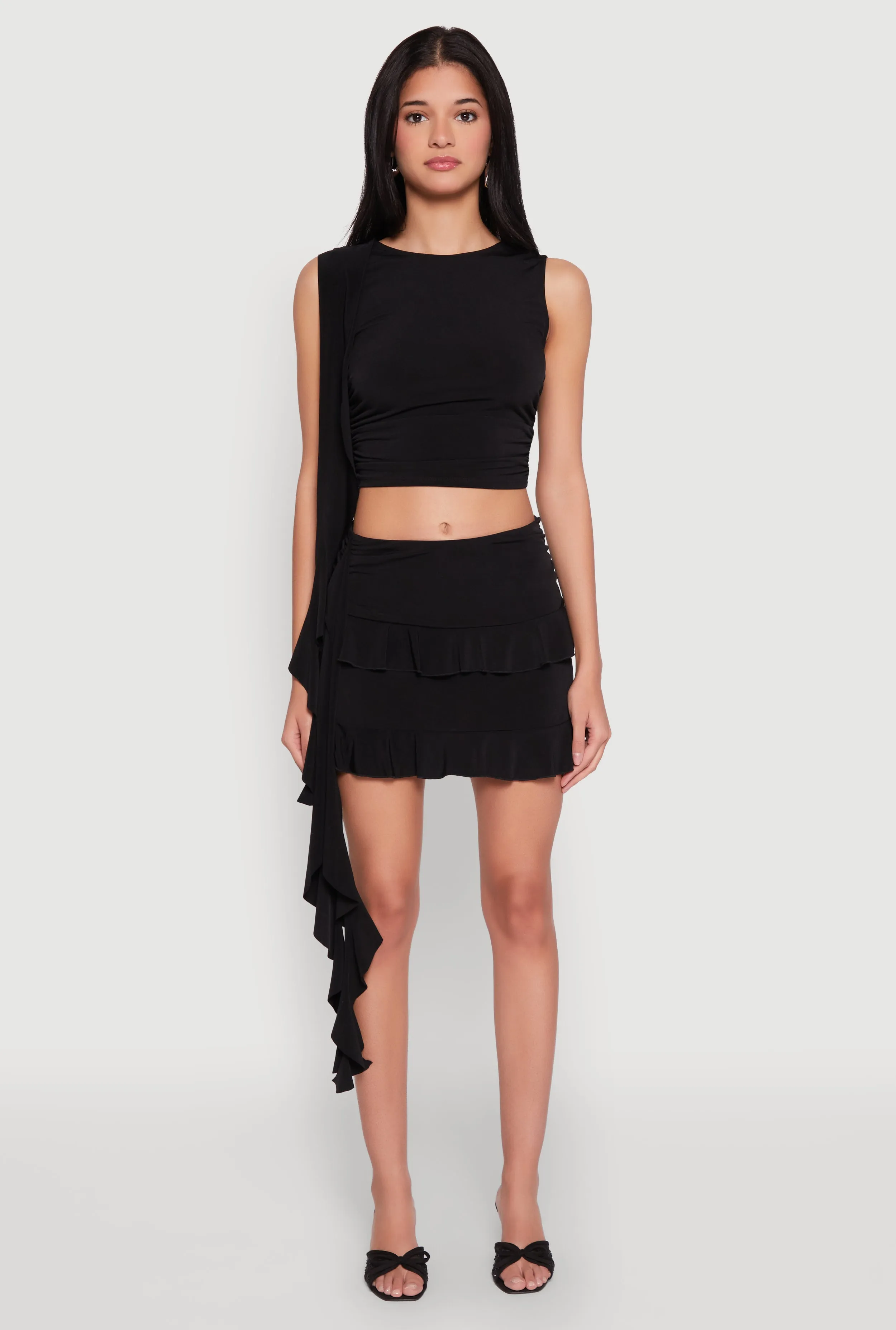 Ruffle Draped Tiered Mini Skirt sold by Rainbow