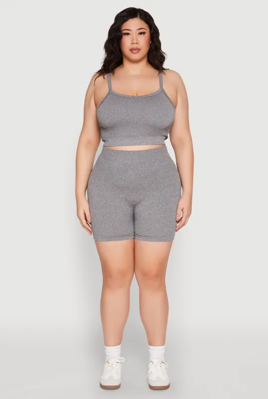 Plus Size Seamless Rib Knit Cami and Biker Shorts sold by Rainbow