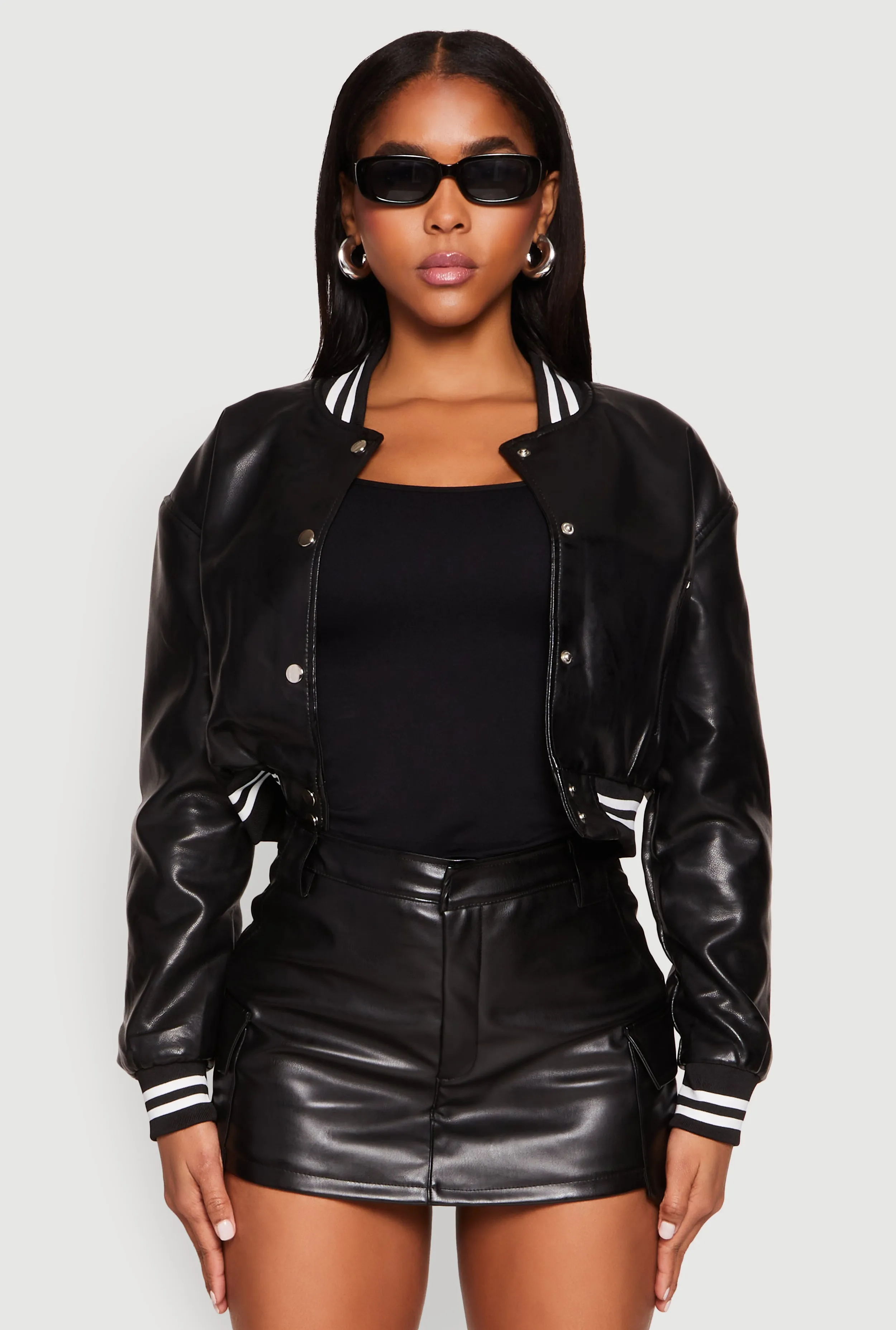 Daisy Faux Leather Cropped Bomber Jacket sold by Rainbow product image thumbnail 2