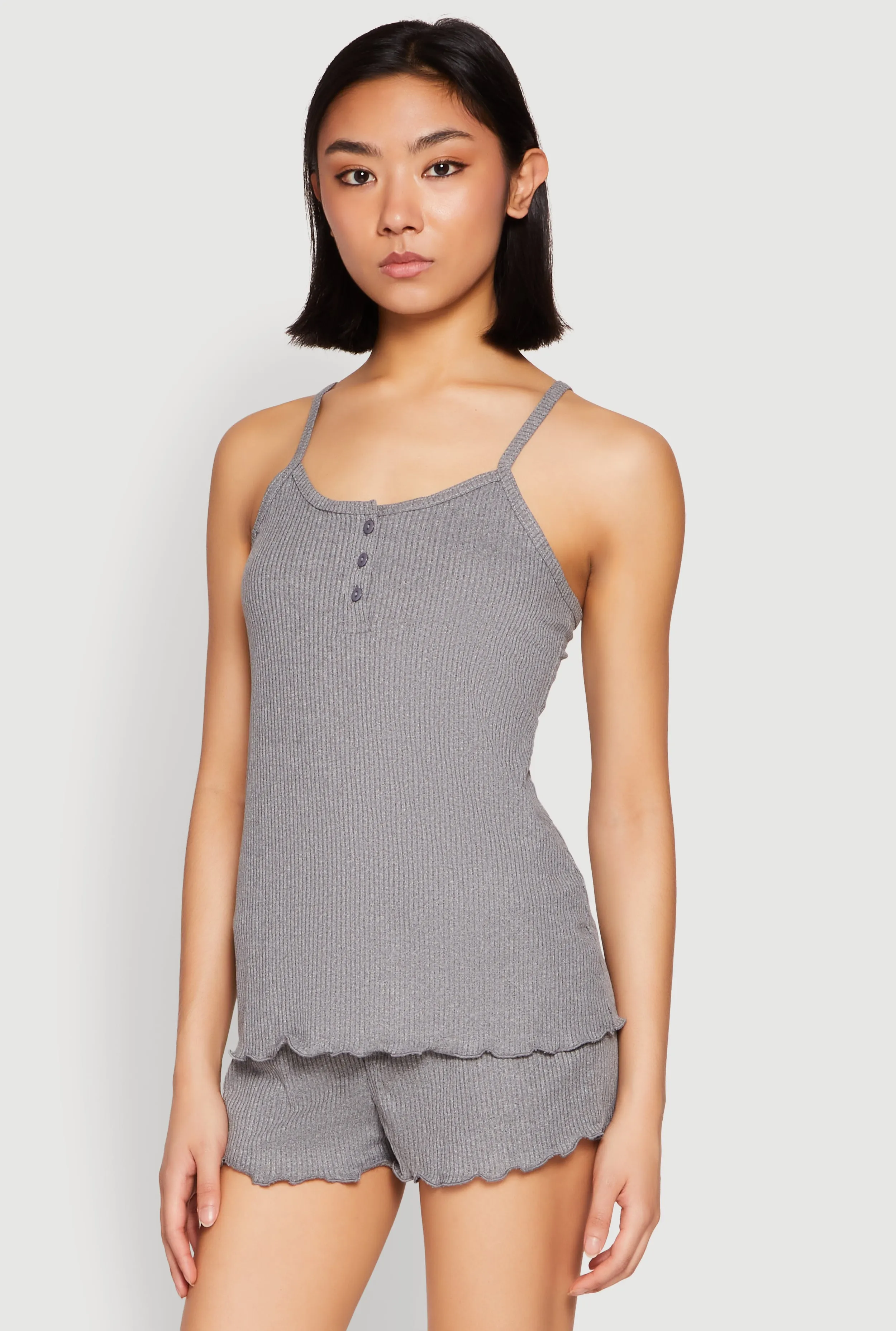 Rib Knit Lettuce Edge Pajama Cami with Shorts sold by Rainbow product image thumbnail 2