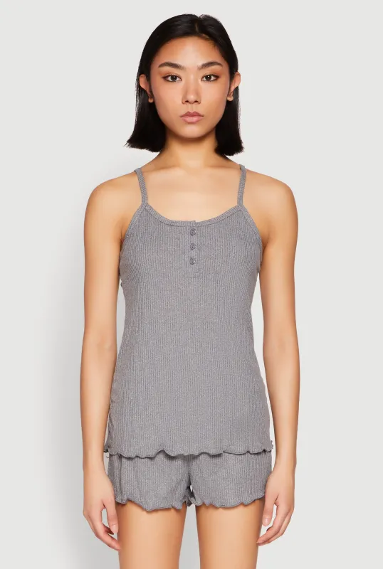 Rib Knit Lettuce Edge Pajama Cami with Shorts sold by Rainbow