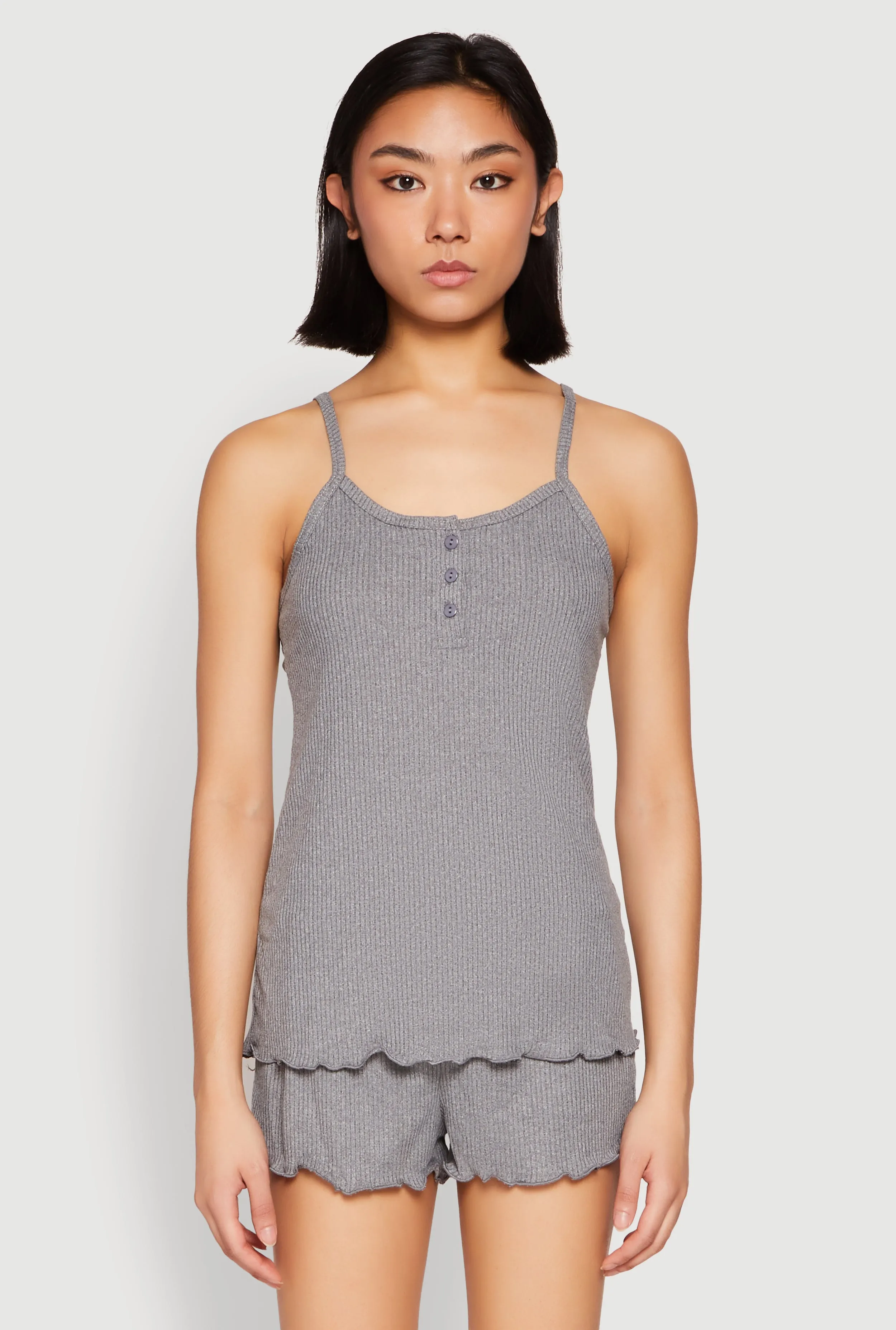 Rib Knit Lettuce Edge Pajama Cami with Shorts sold by Rainbow