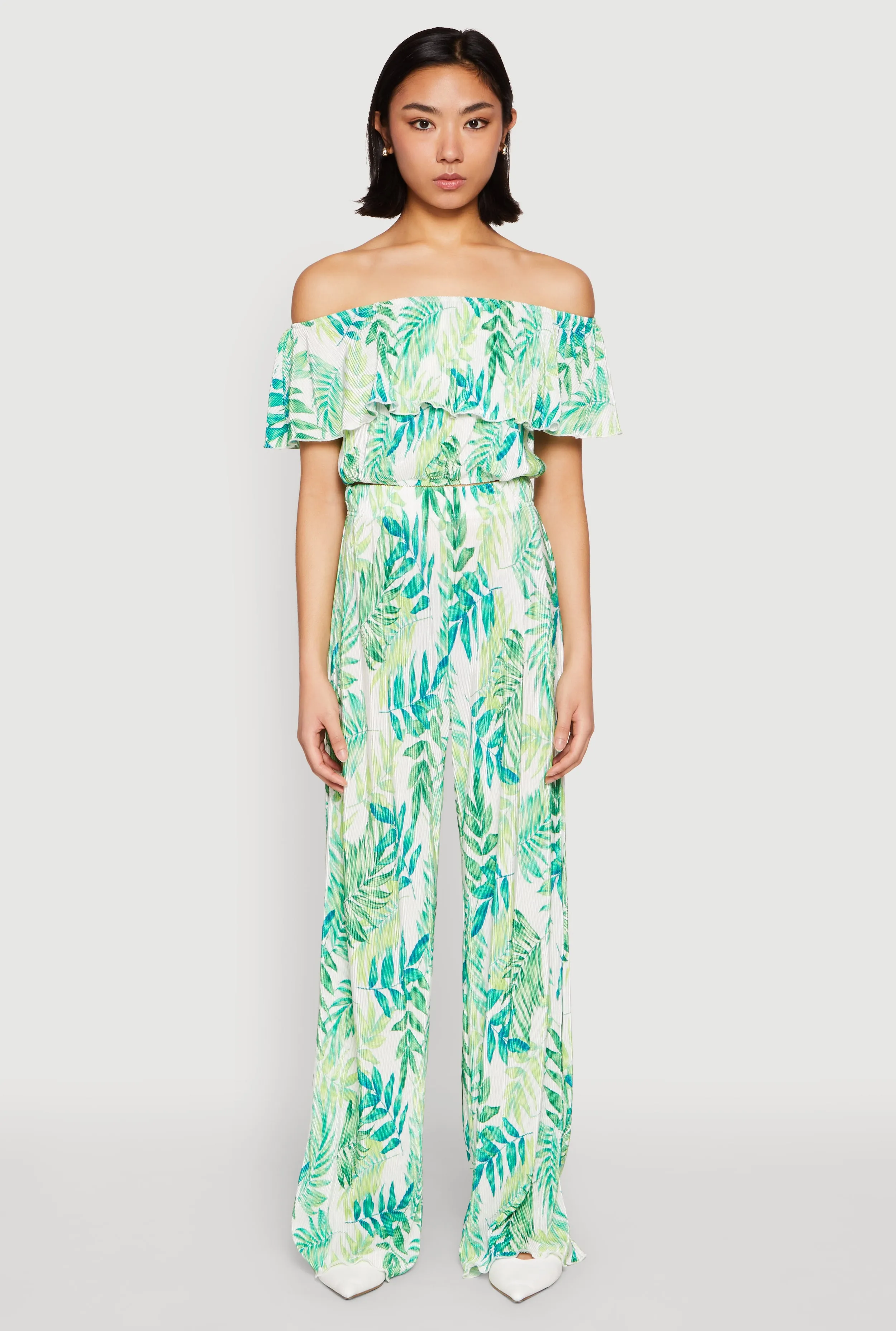 Almost Famous Plisse Leaf Print Pants sold by Rainbow