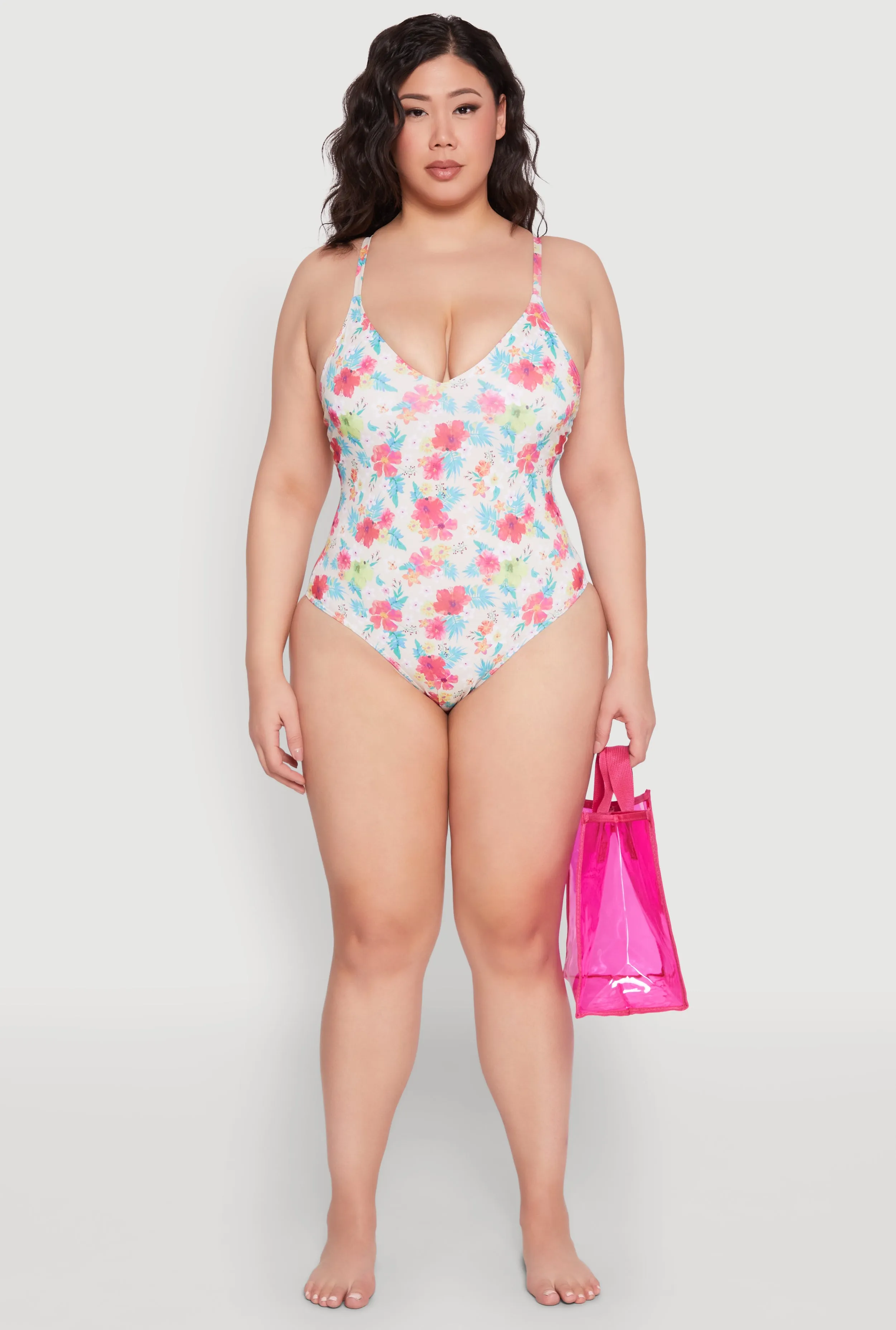 Plus Size Tropical Floral Print One Piece Swimsuit sold by Rainbow product image thumbnail 3