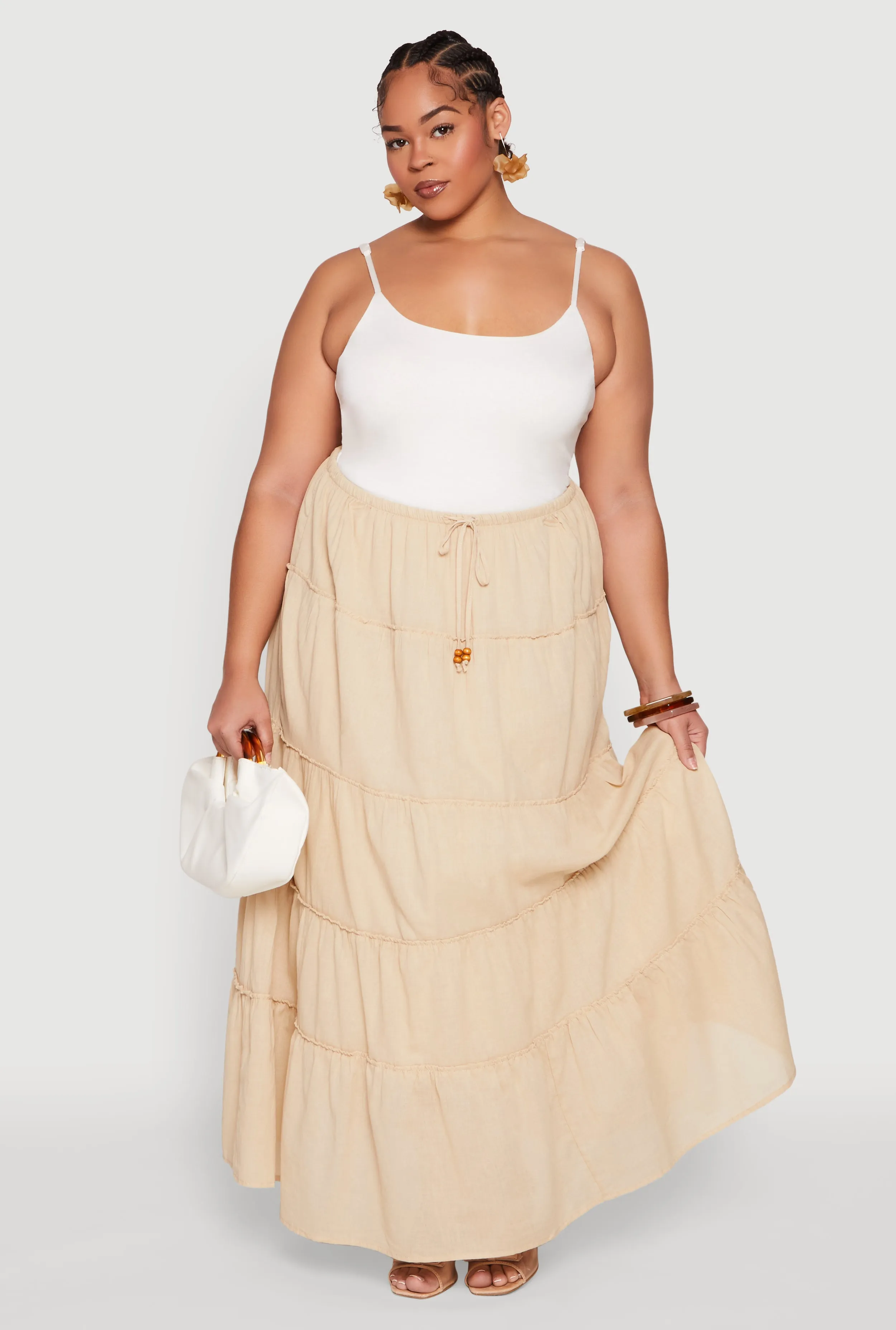 Plus Size Almost Famous Tiered Maxi Skirt sold by Rainbow