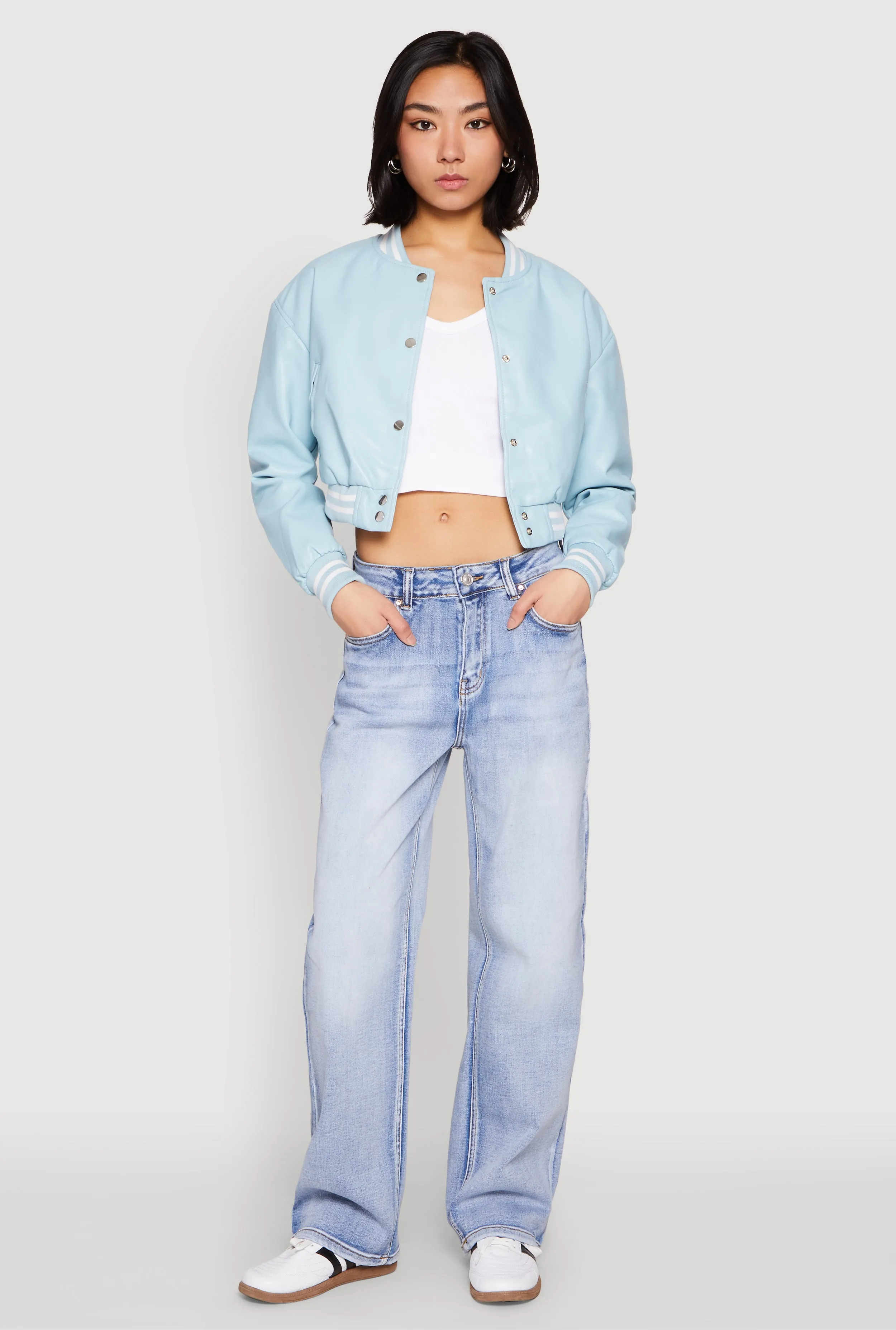 Daisy Faux Leather Cropped Bomber Jacket sold by Rainbow product image thumbnail 3