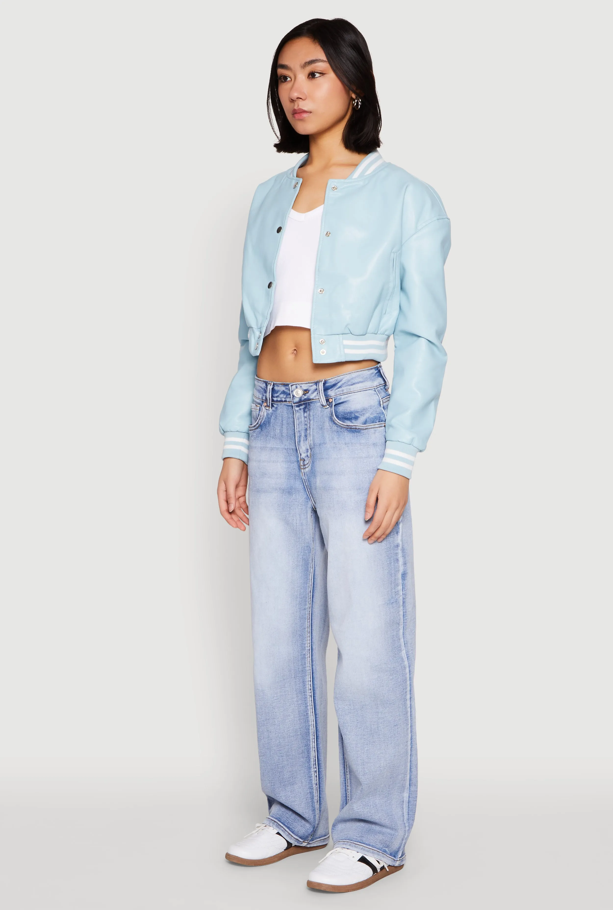 Daisy Faux Leather Cropped Bomber Jacket sold by Rainbow product image thumbnail 5