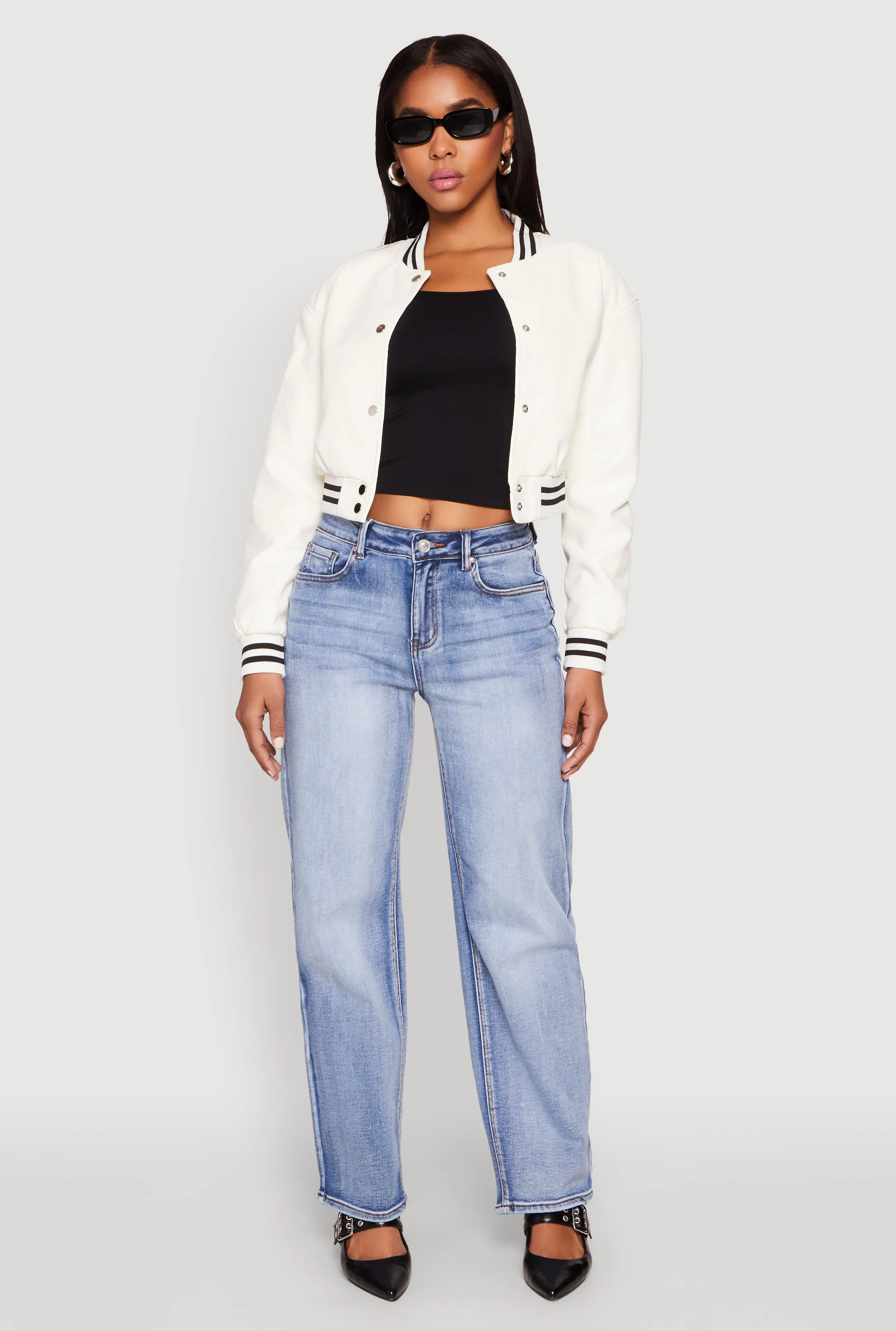 Daisy Faux Leather Cropped Bomber Jacket sold by Rainbow product image thumbnail 3